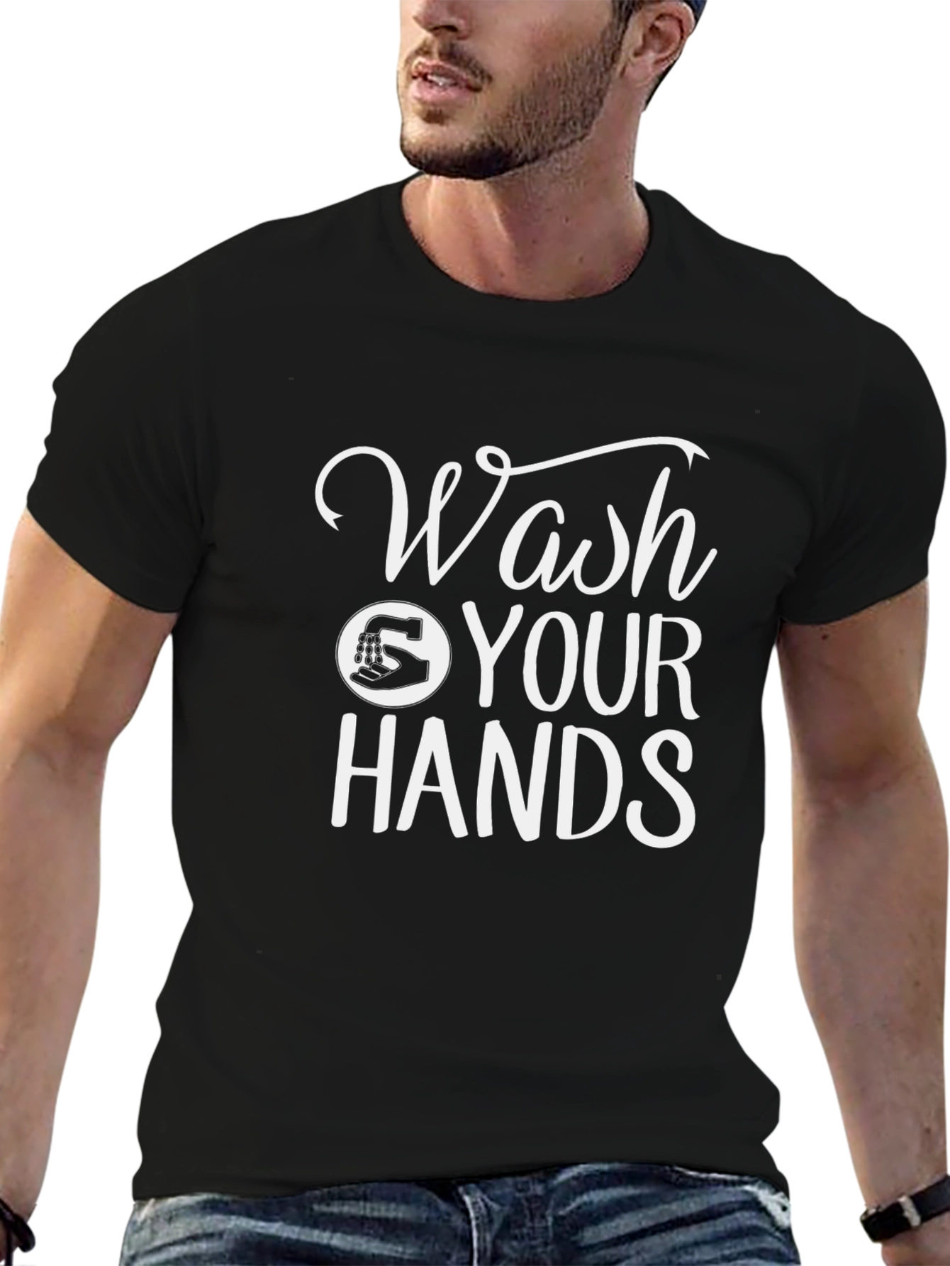 Wash Your Hands Graphic Tee - Black Cotton Shirt