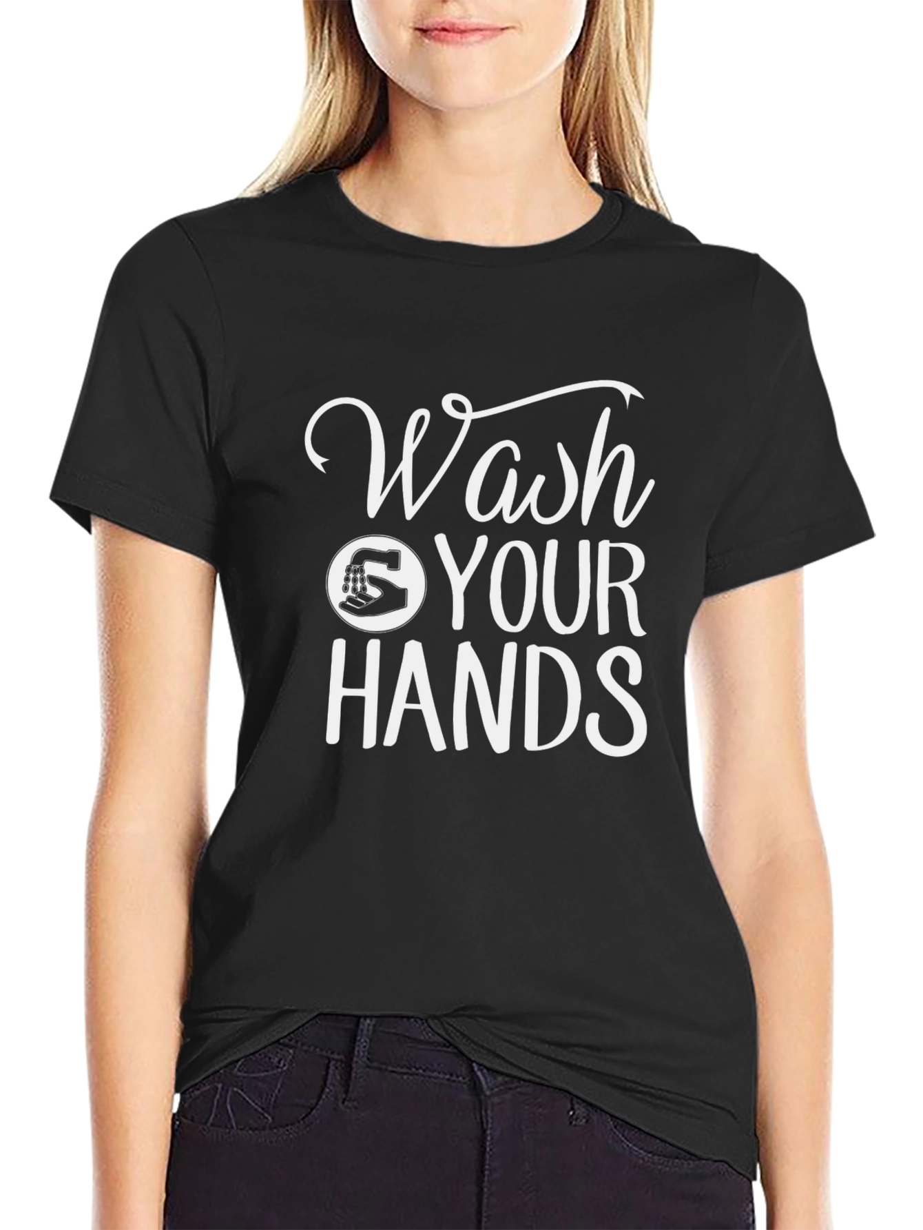 Wash Your Hands Graphic Tee - Black Cotton Shirt