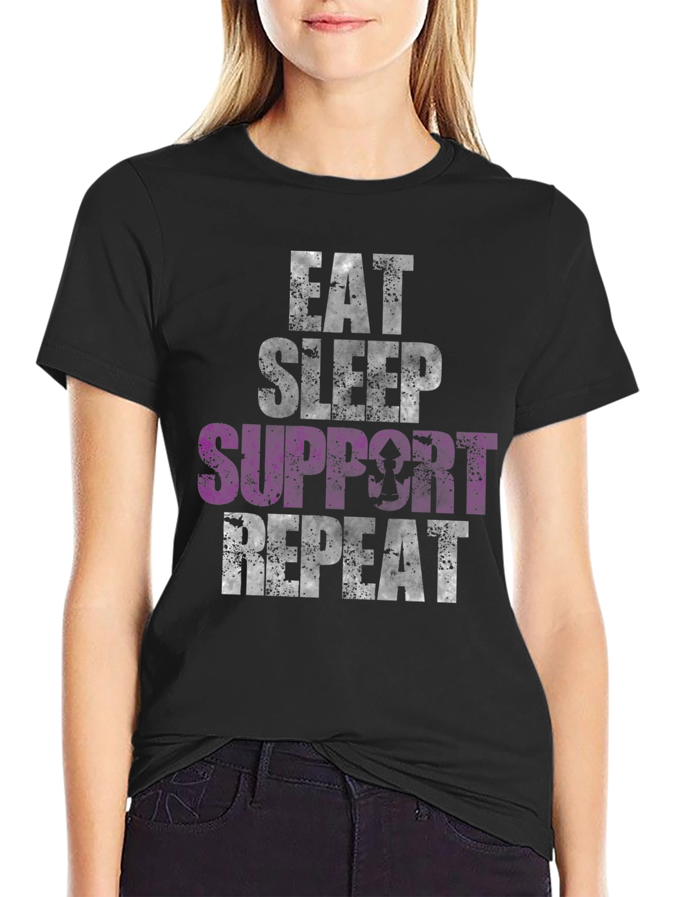 Eat Sleep Support Repeat Graphic Tee - Black