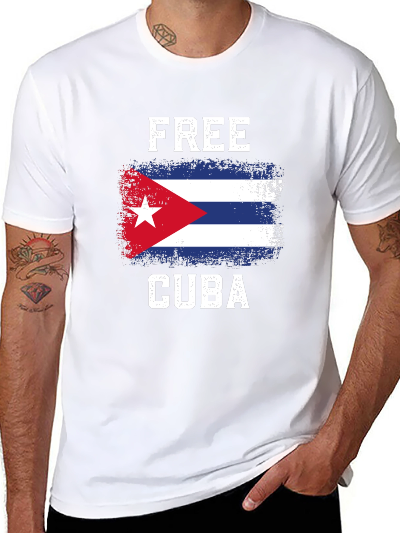Free Cuba Graphic Tee - Distressed Cuban Flag T-Shirt