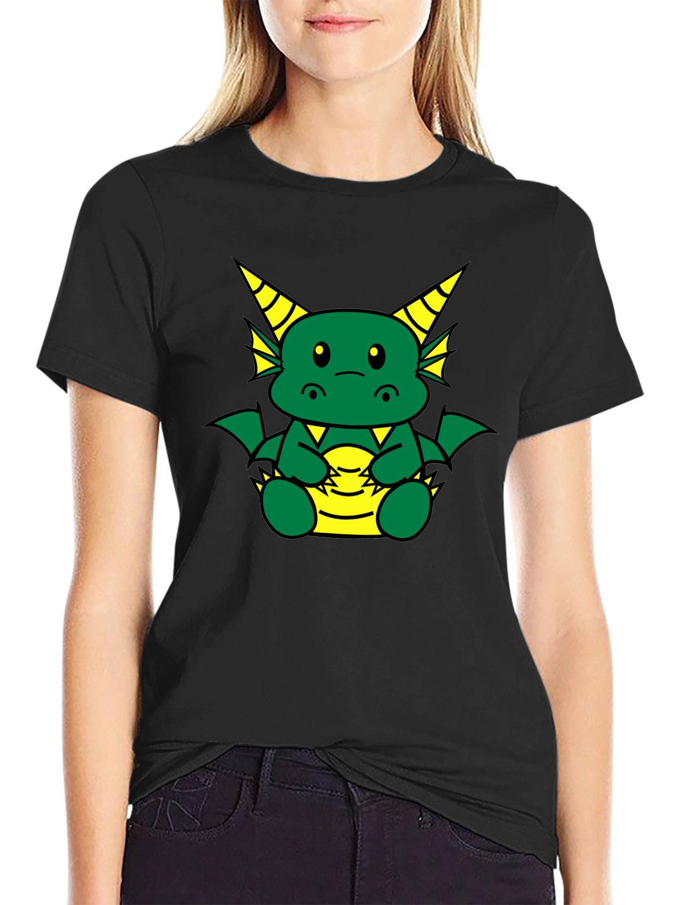 Cute Dragon Graphic T-Shirt - Black