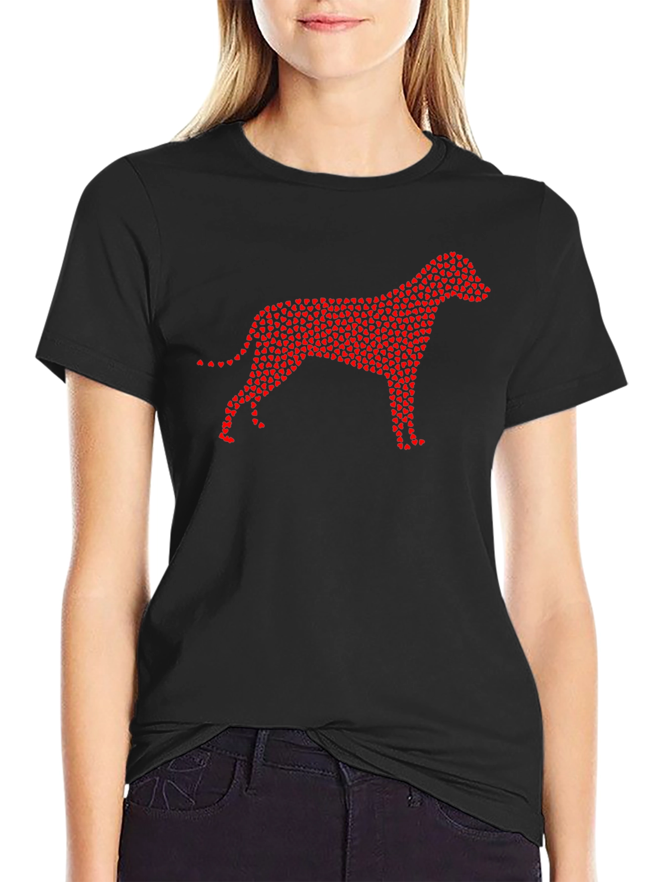 Heart Dog Graphic Tee - Black Crew Neck