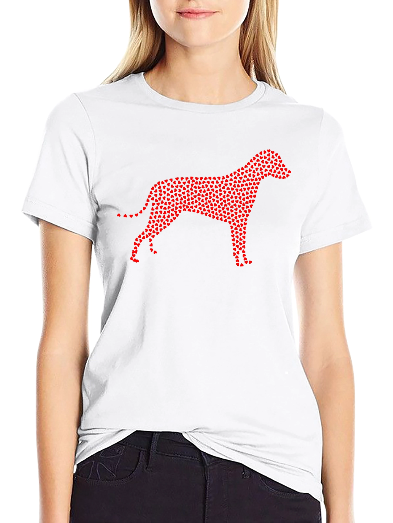 Heart Dog Graphic Tee - Black Crew Neck