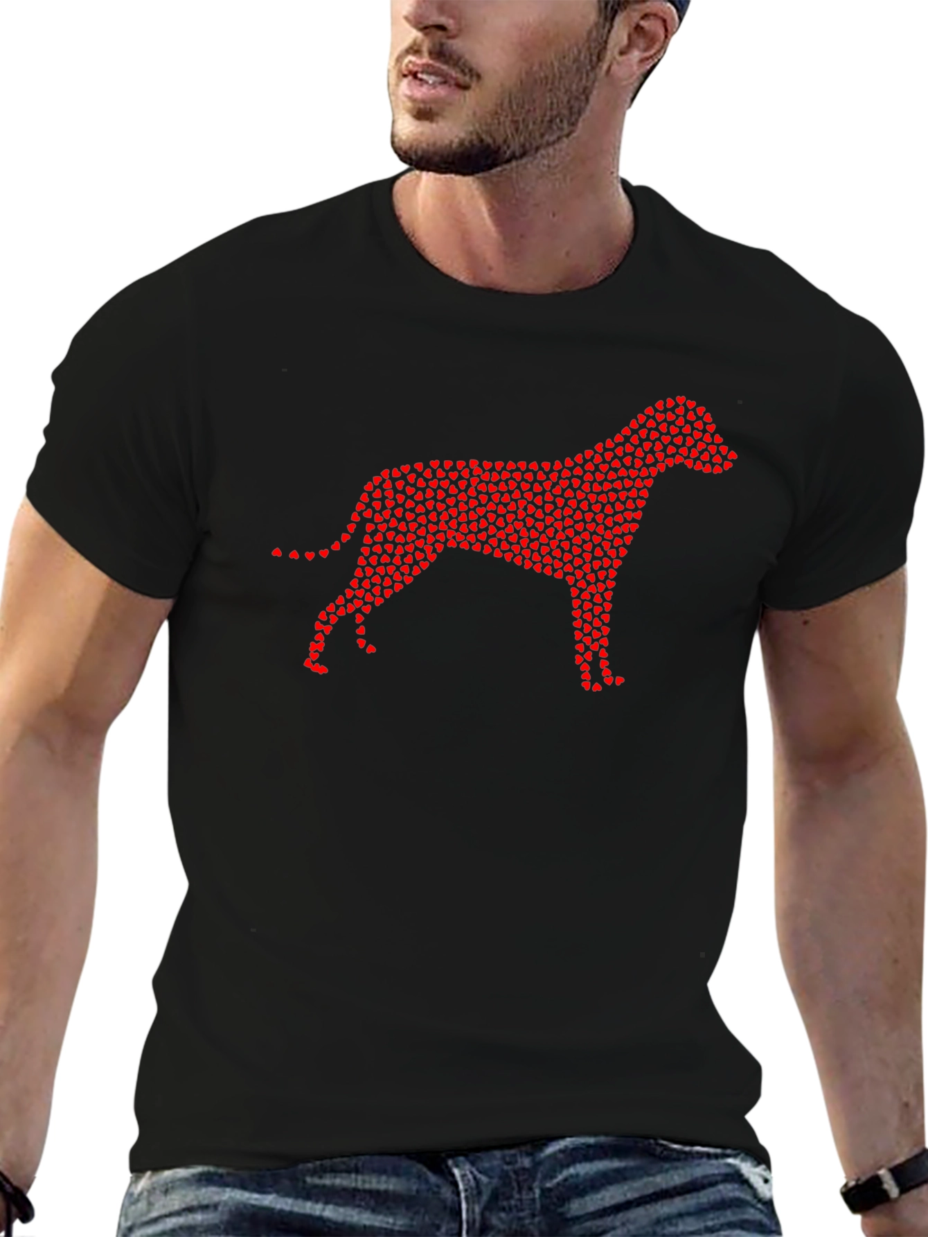 Heart Dog Graphic Tee - Black Crew Neck