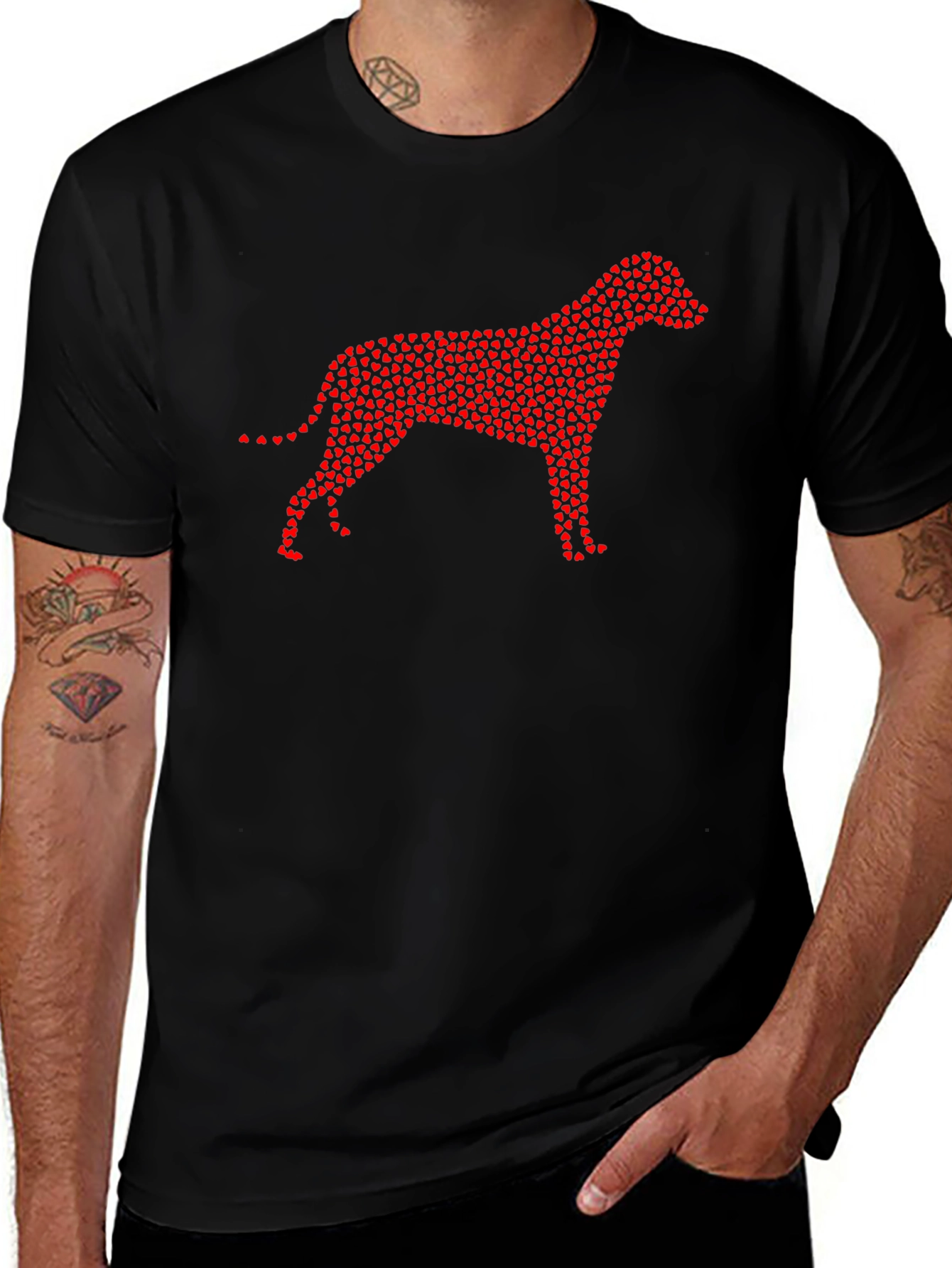 Heart Dog Graphic Tee - Black Crew Neck