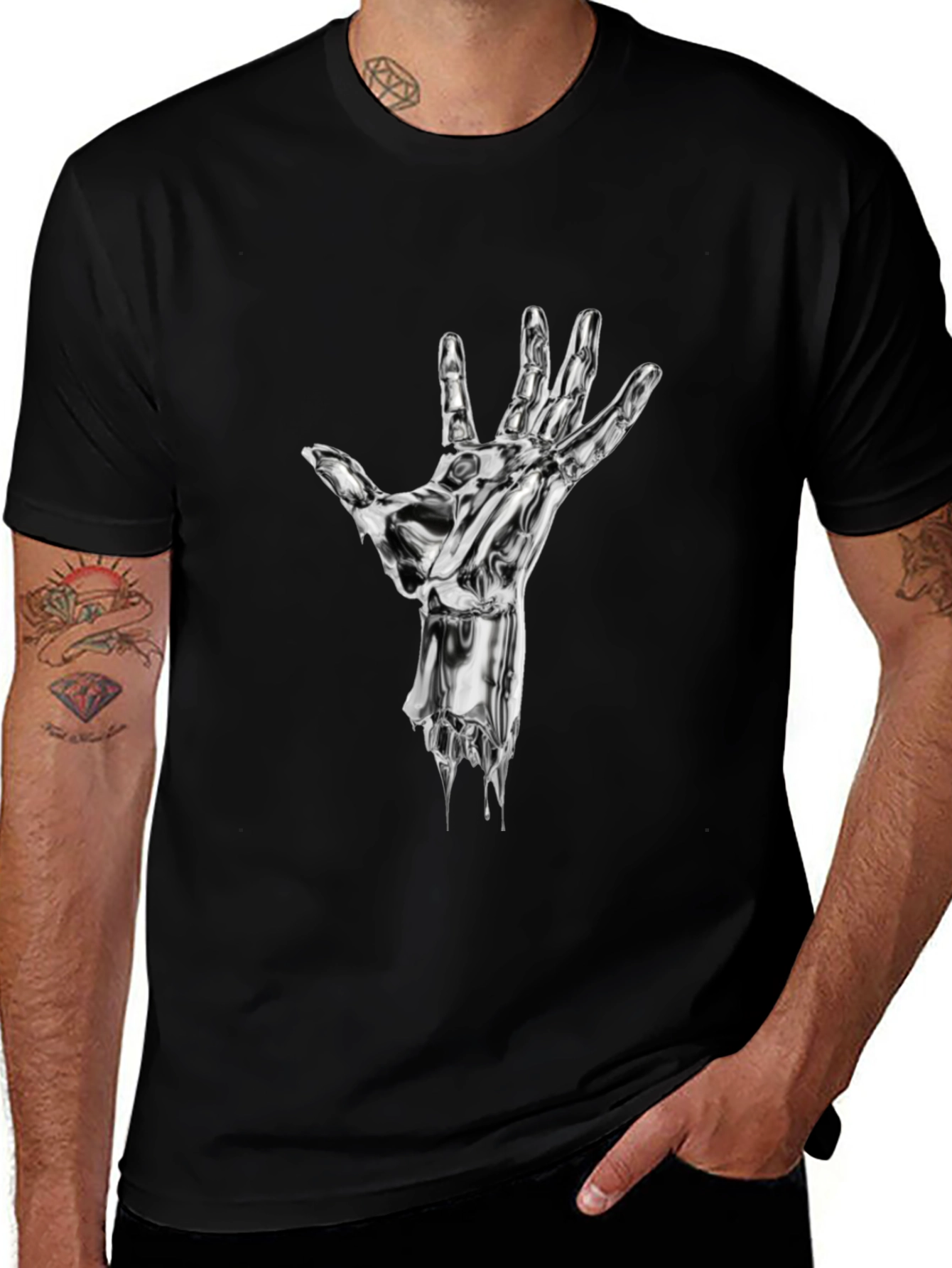 Chrome Hand Graphic Print Black T-Shirt