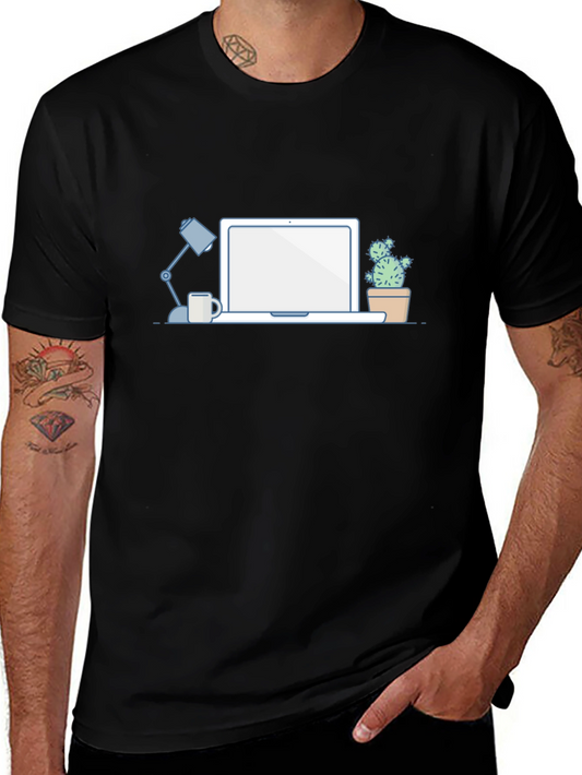 Desk Scene Graphic T-Shirt - Black Casual Tee