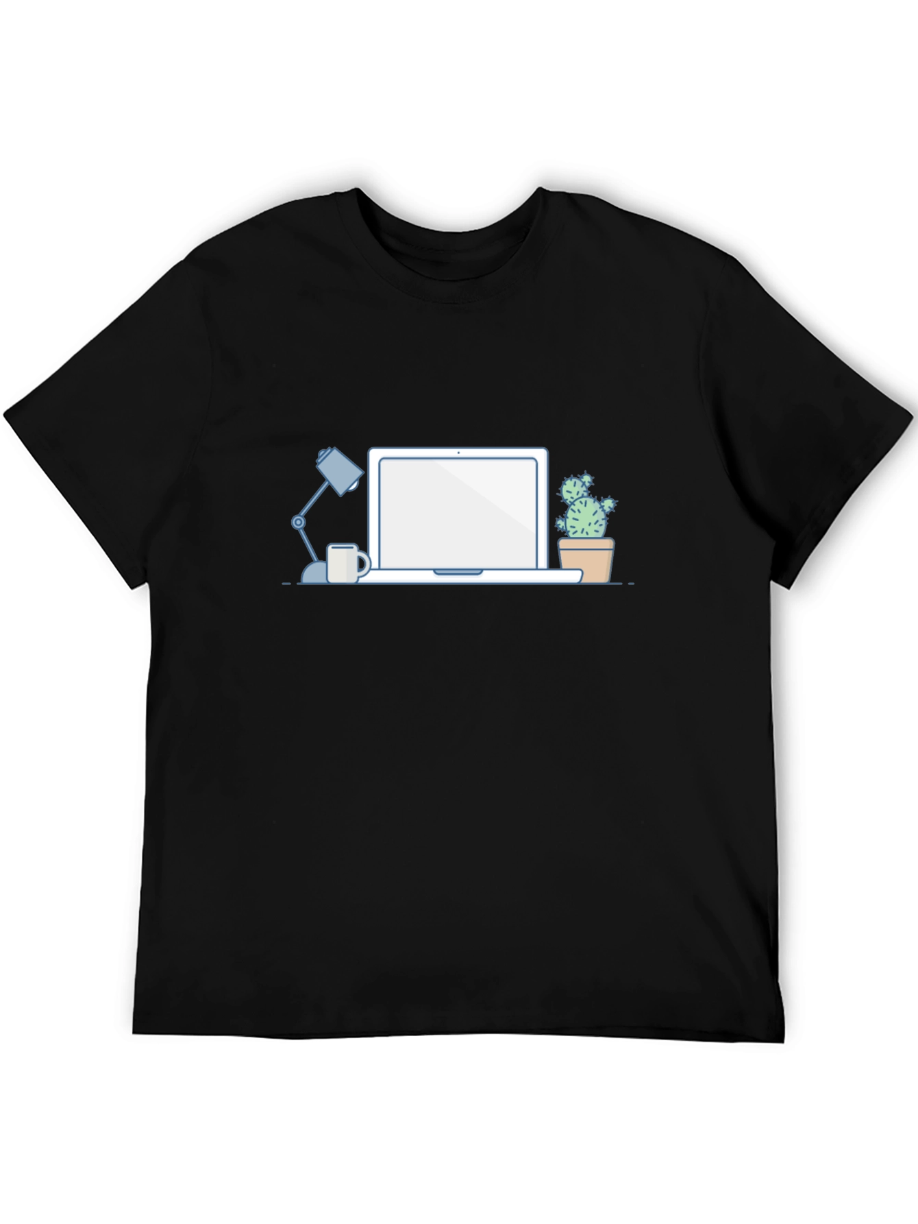 Desk Scene Graphic T-Shirt - Black Casual Tee