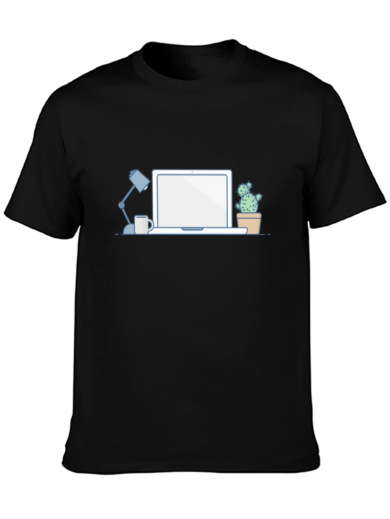 Desk Scene Graphic T-Shirt - Black Casual Tee