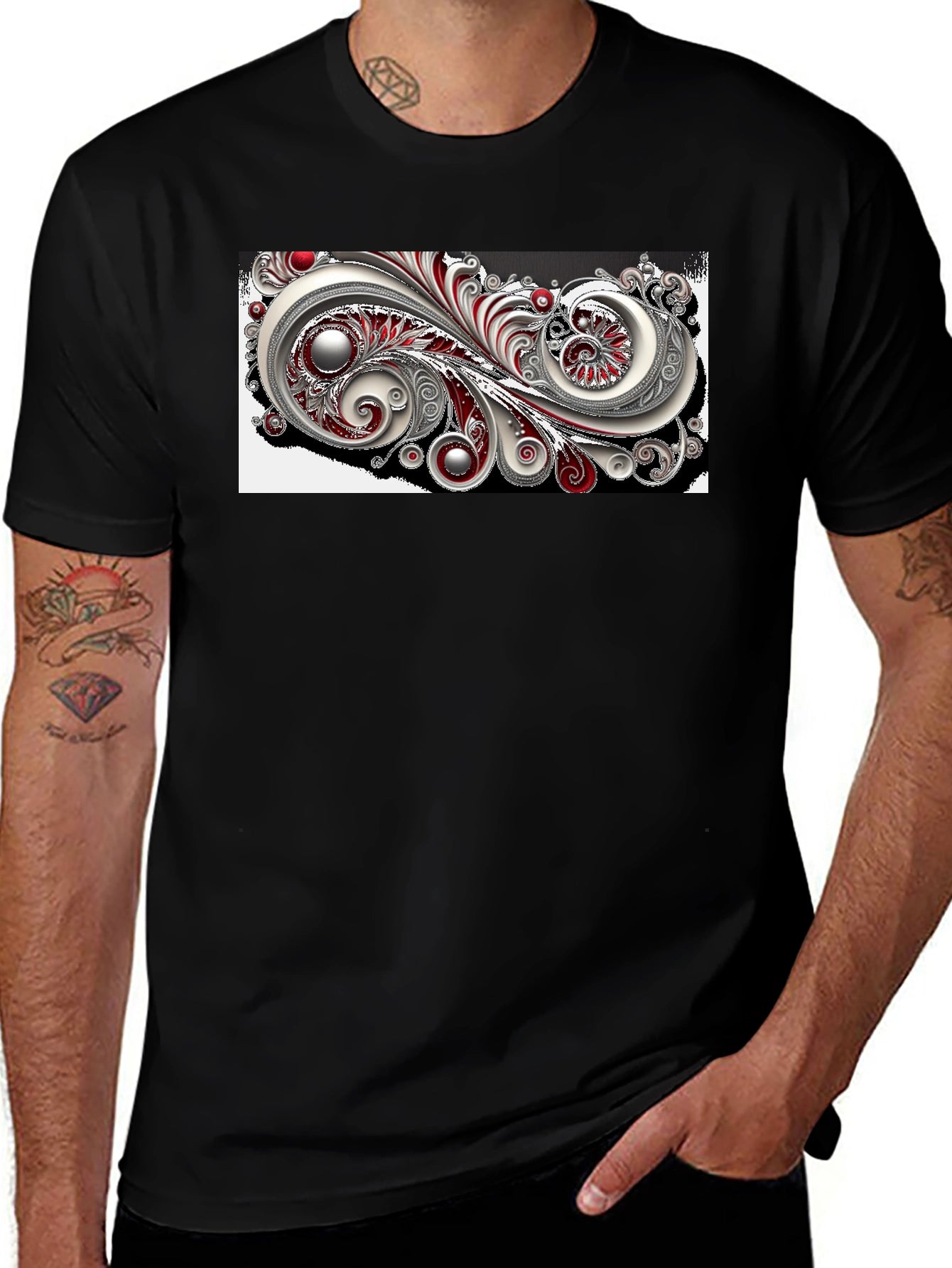 Elegant Swirl Graphic Black T-Shirt