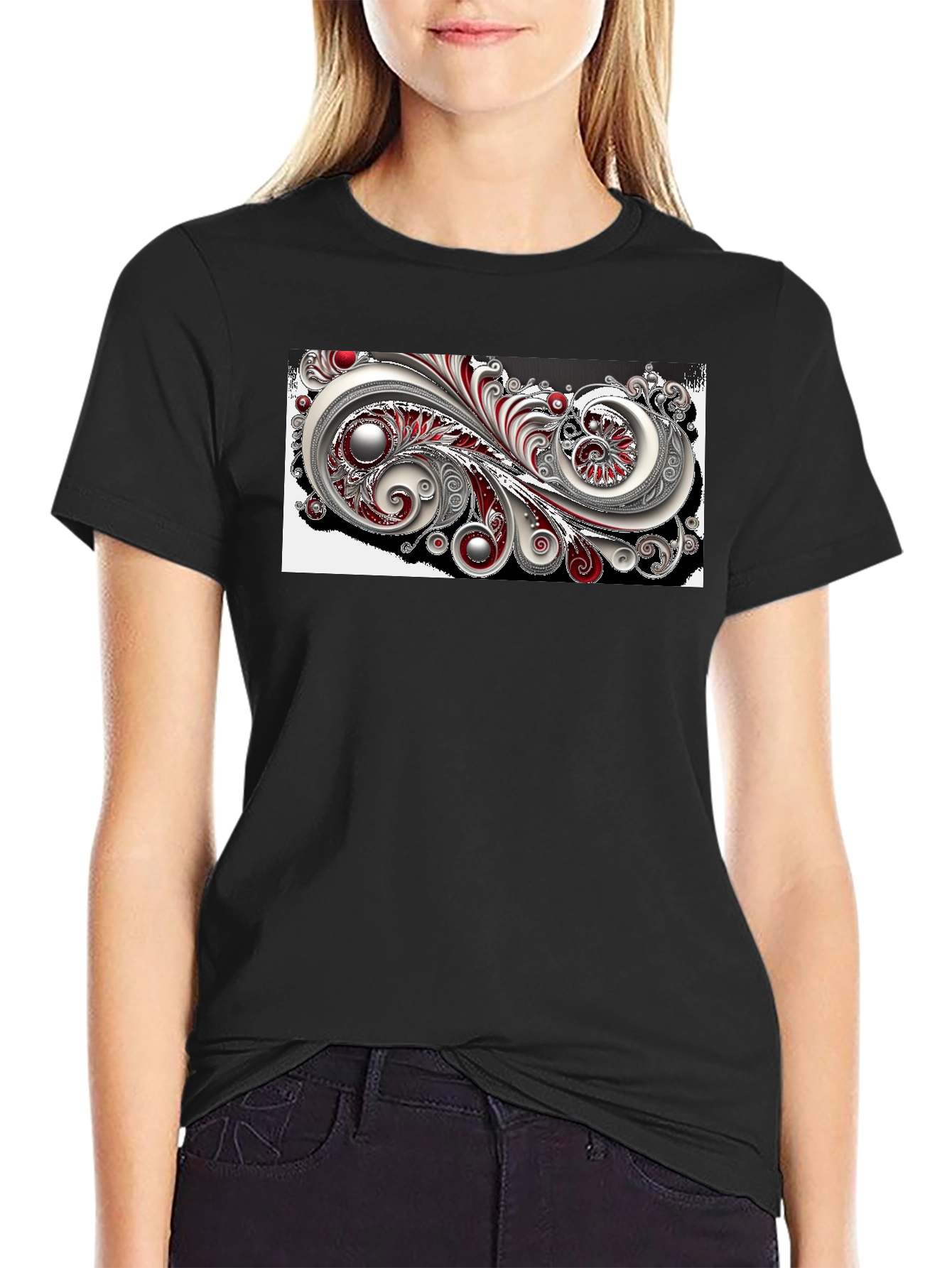 Elegant Swirl Graphic Black T-Shirt