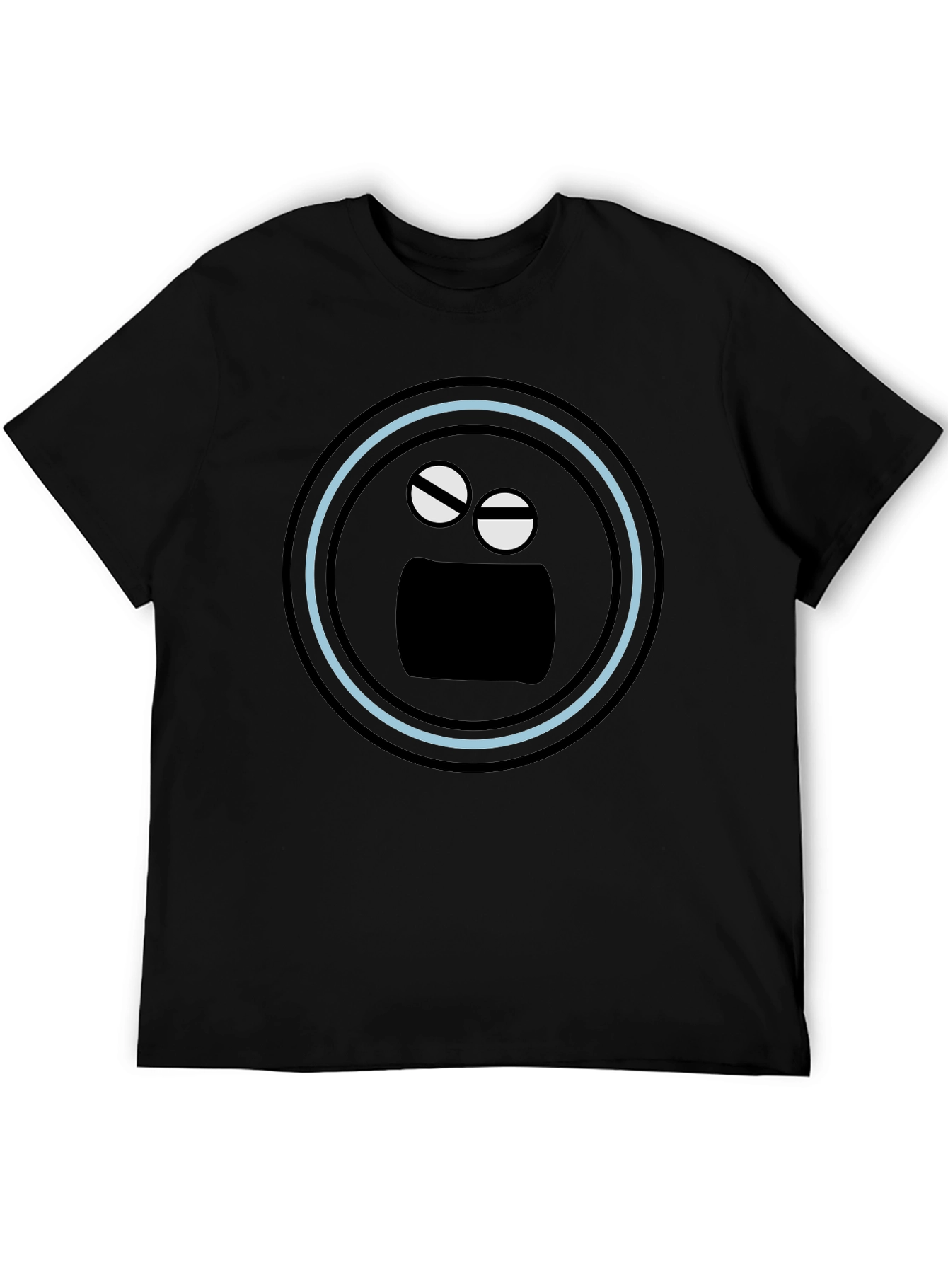 Black T-Shirt with Funny Round Face Graphic
