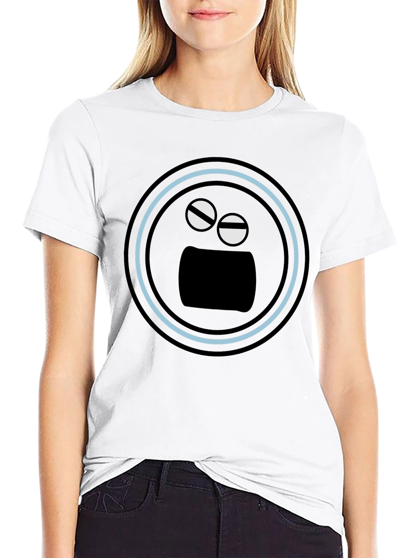 Black T-Shirt with Funny Round Face Graphic