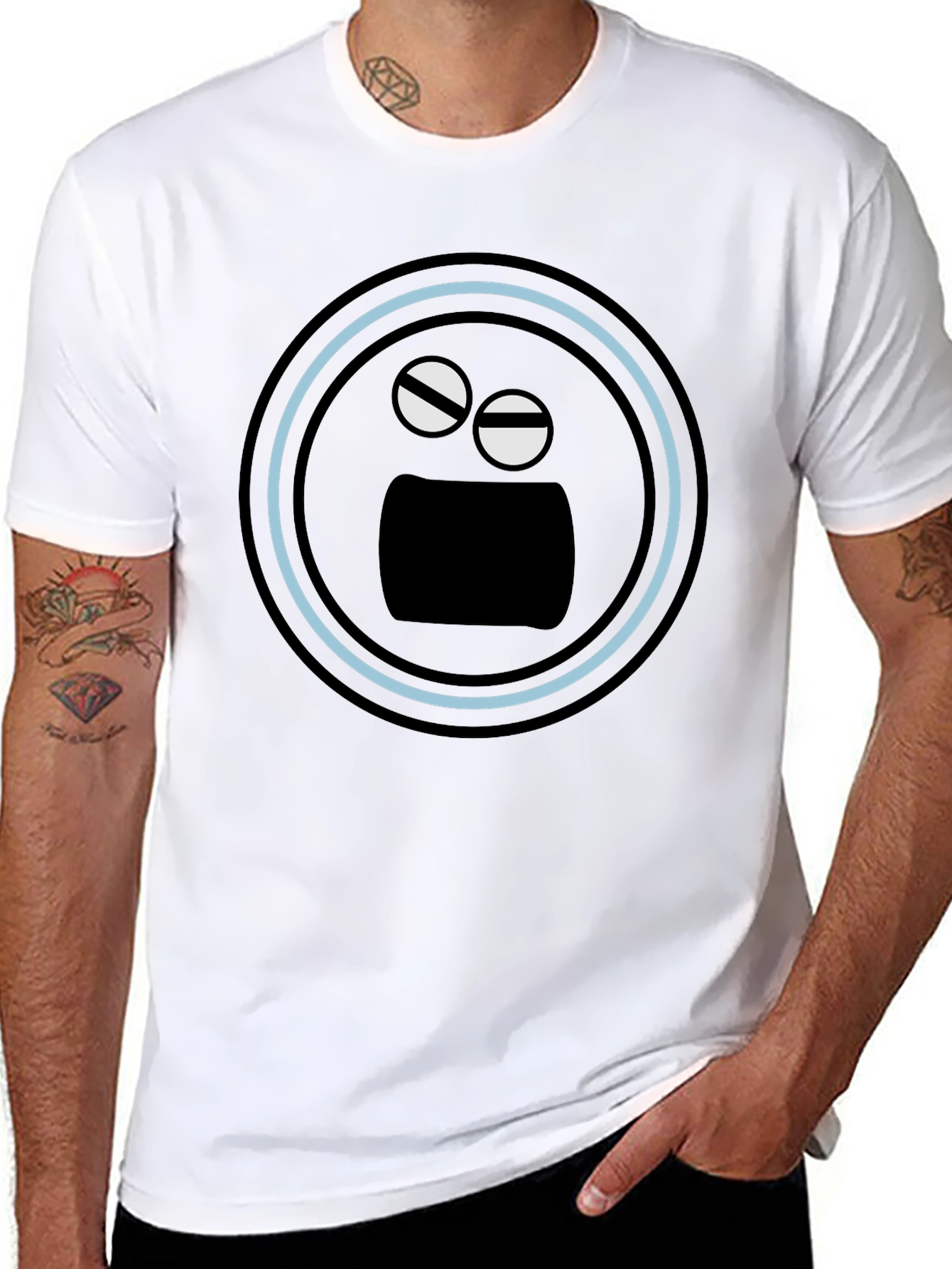 Black T-Shirt with Funny Round Face Graphic