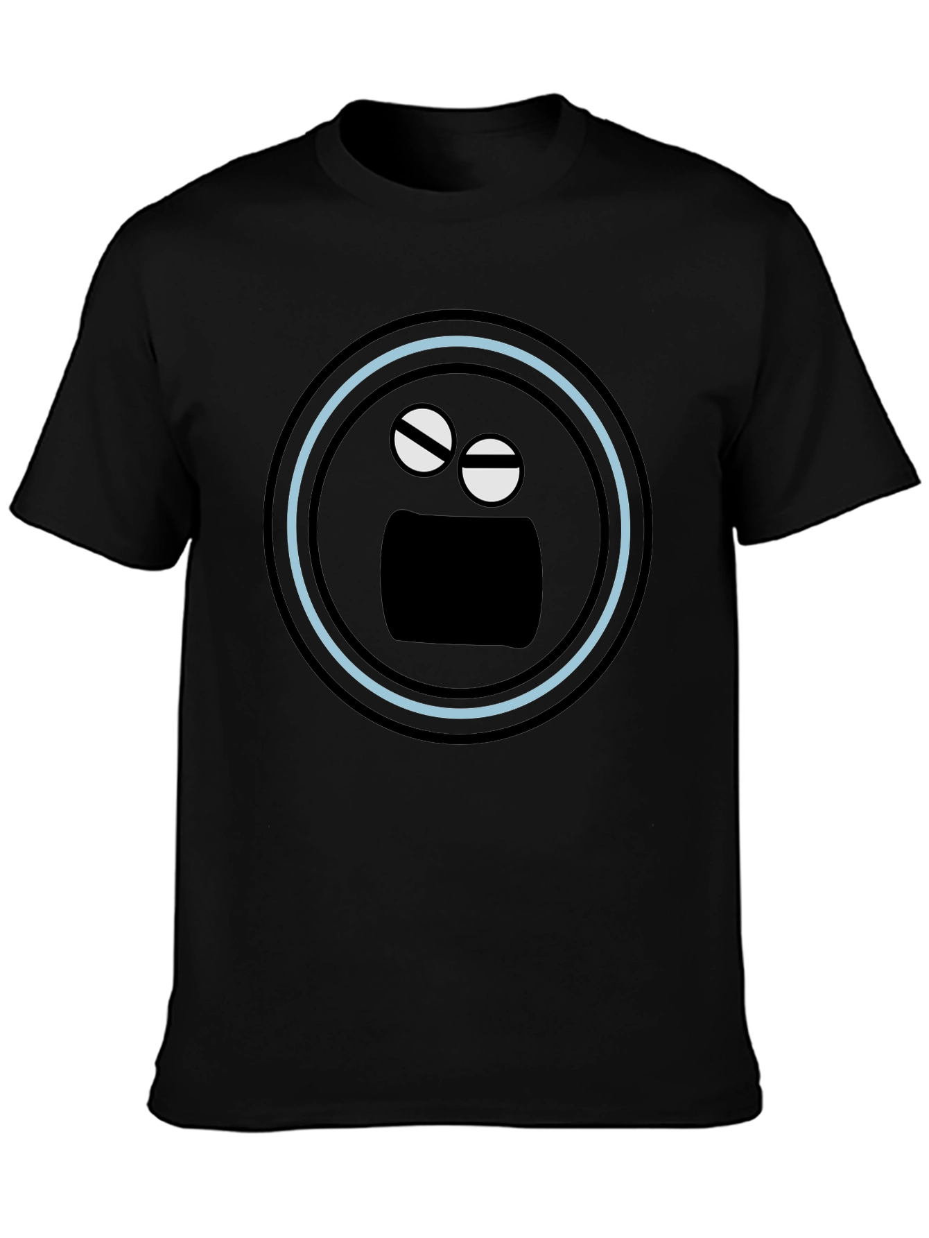 Black T-Shirt with Funny Round Face Graphic