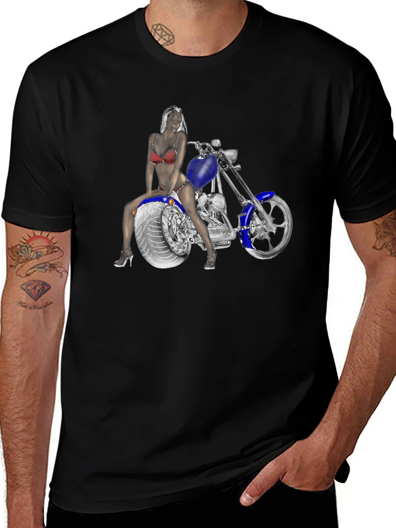 Biker Girl on Motorcycle Graphic T-Shirt