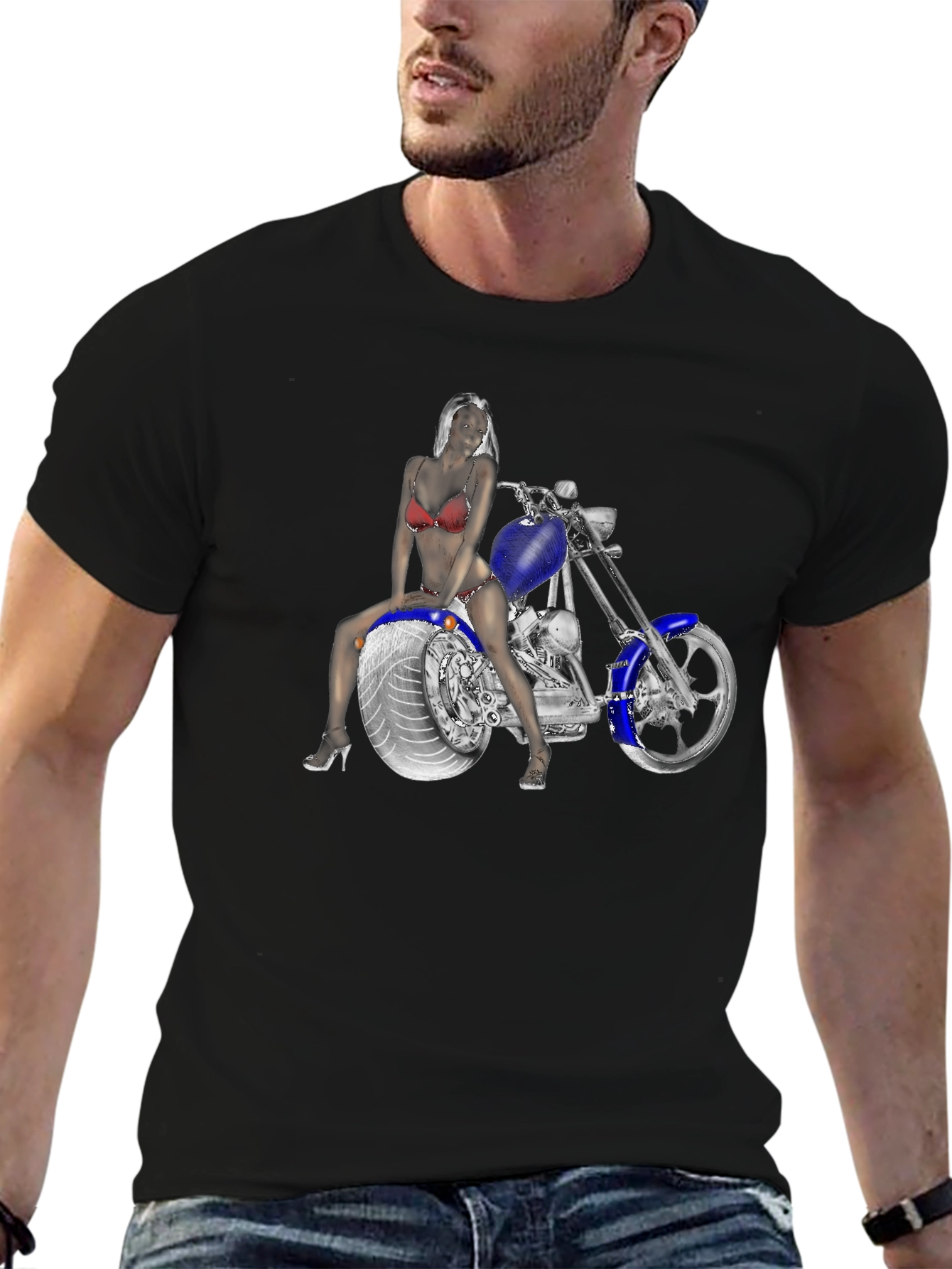 Biker Girl on Motorcycle Graphic T-Shirt