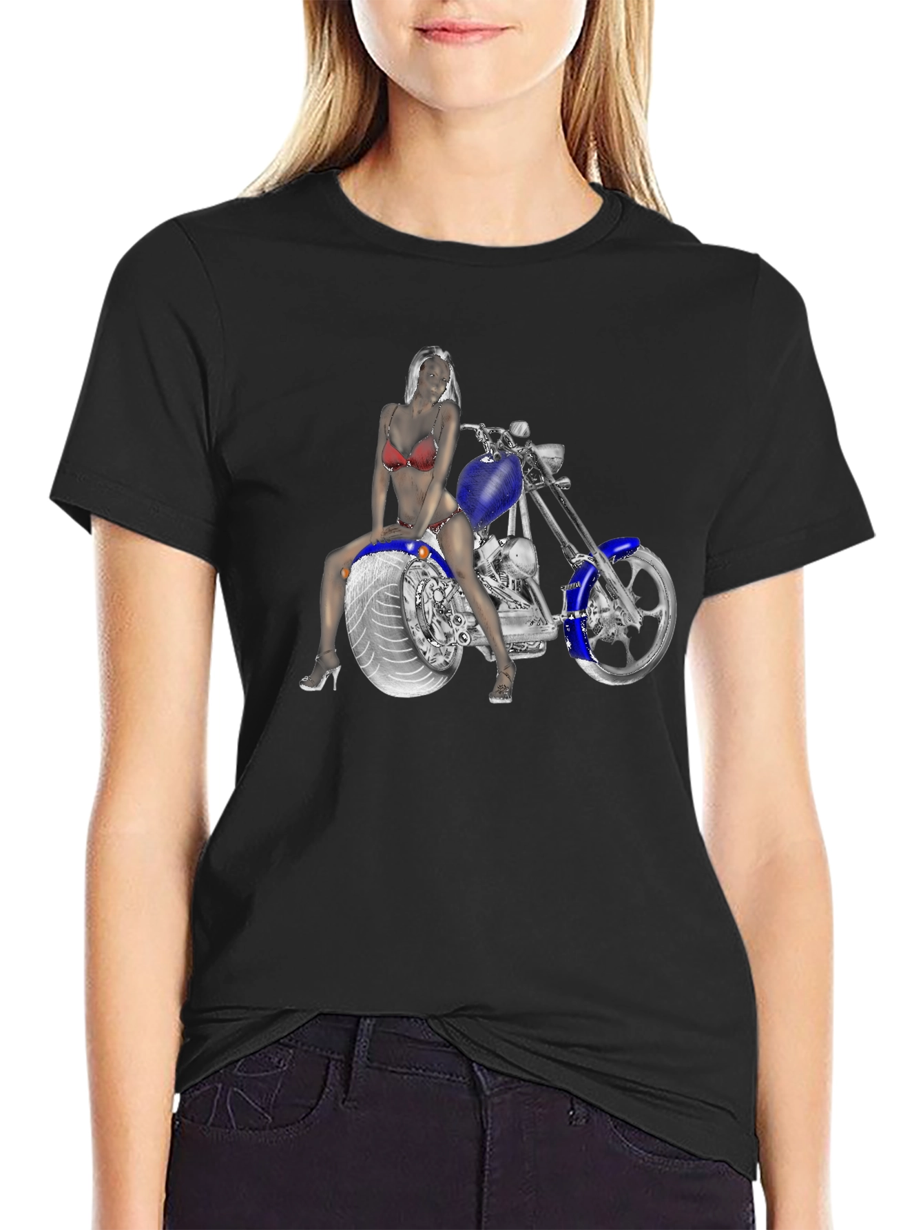Biker Girl on Motorcycle Graphic T-Shirt