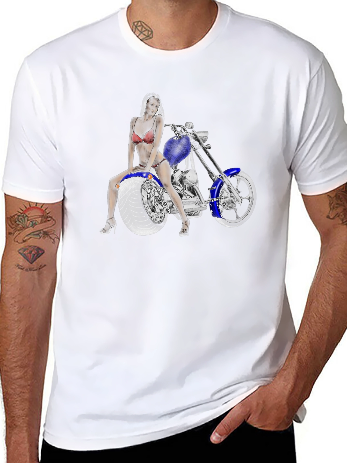 Biker Girl on Motorcycle Graphic T-Shirt