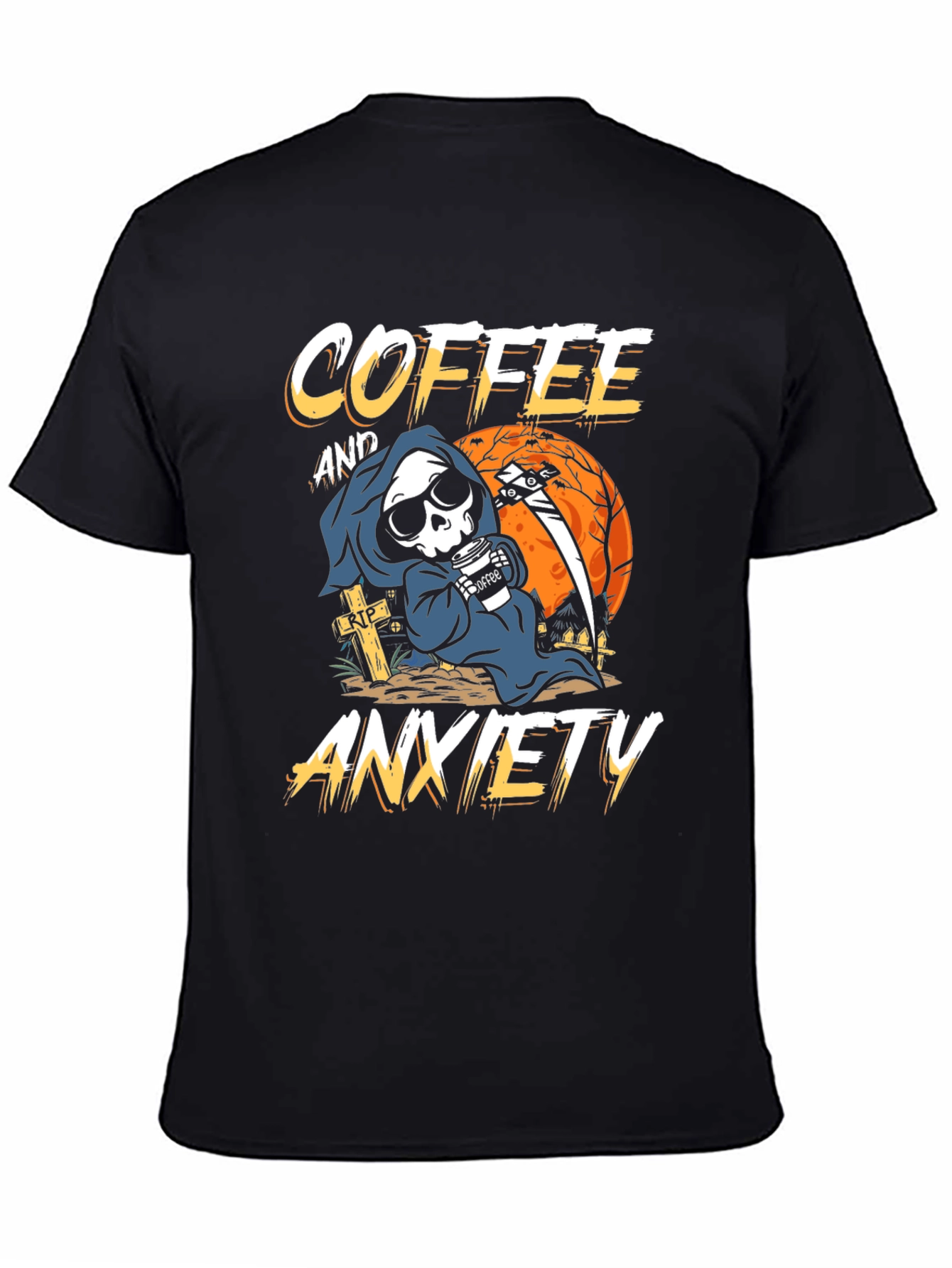 Coffee & Anxiety T-Shirt - Grim Reaper Design