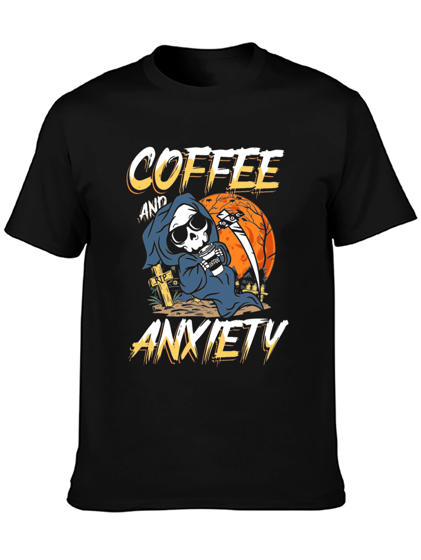 Coffee & Anxiety T-Shirt - Grim Reaper Design