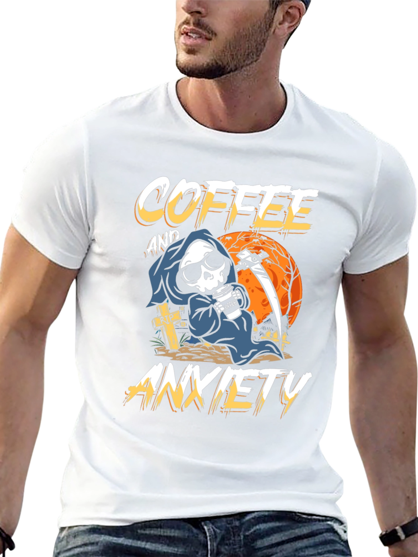 Coffee & Anxiety T-Shirt - Grim Reaper Design
