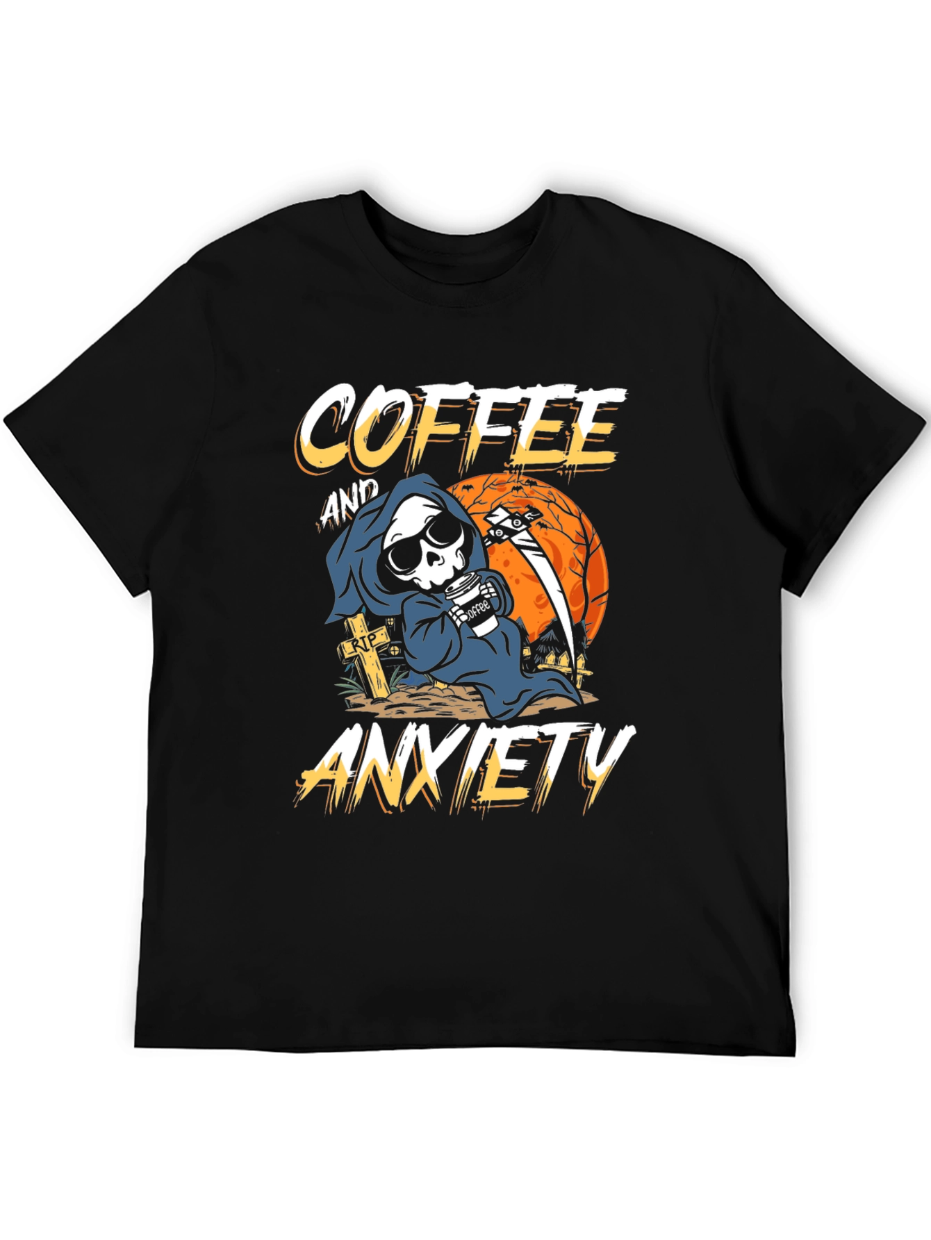 Coffee & Anxiety T-Shirt - Grim Reaper Design