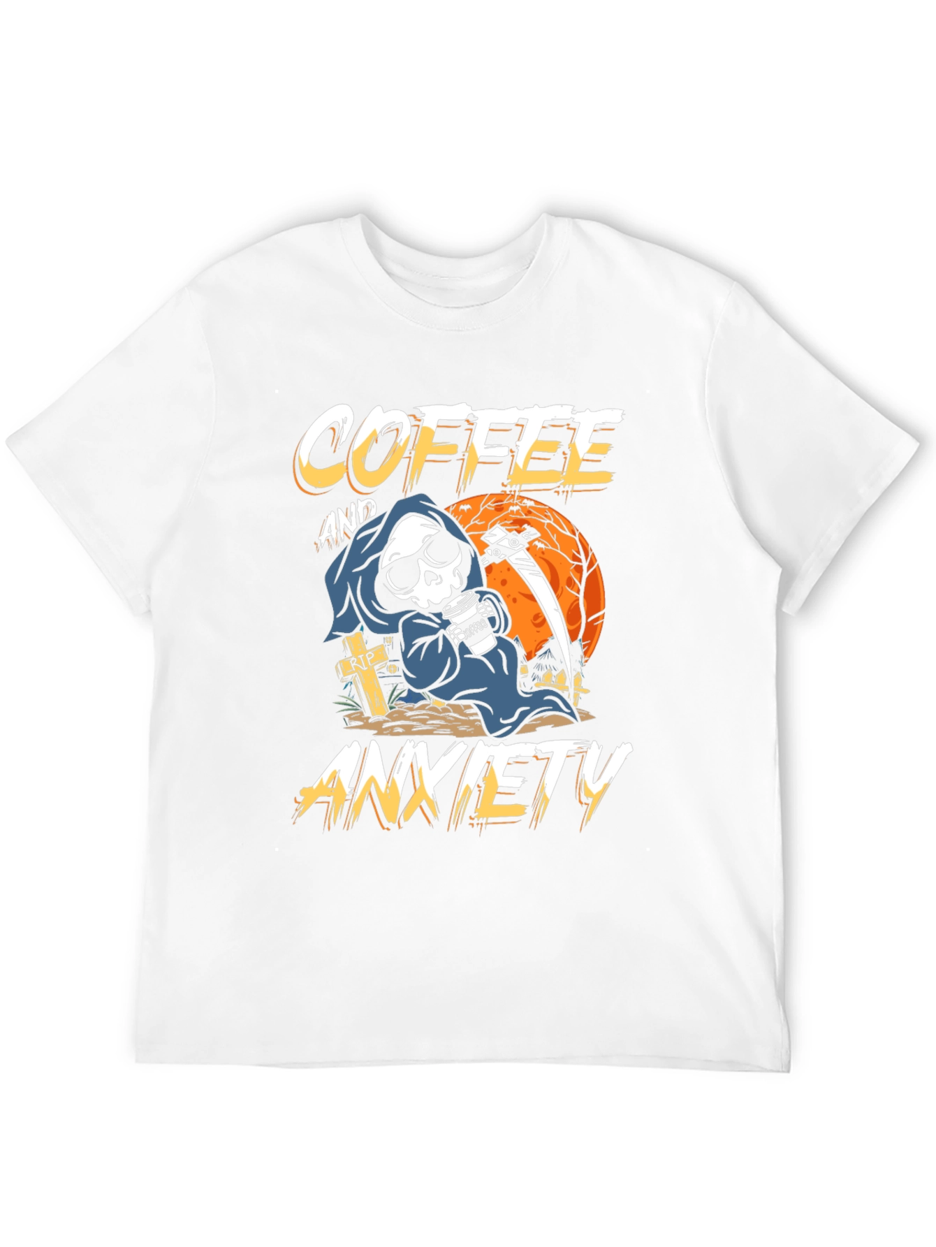 Coffee & Anxiety T-Shirt - Grim Reaper Design