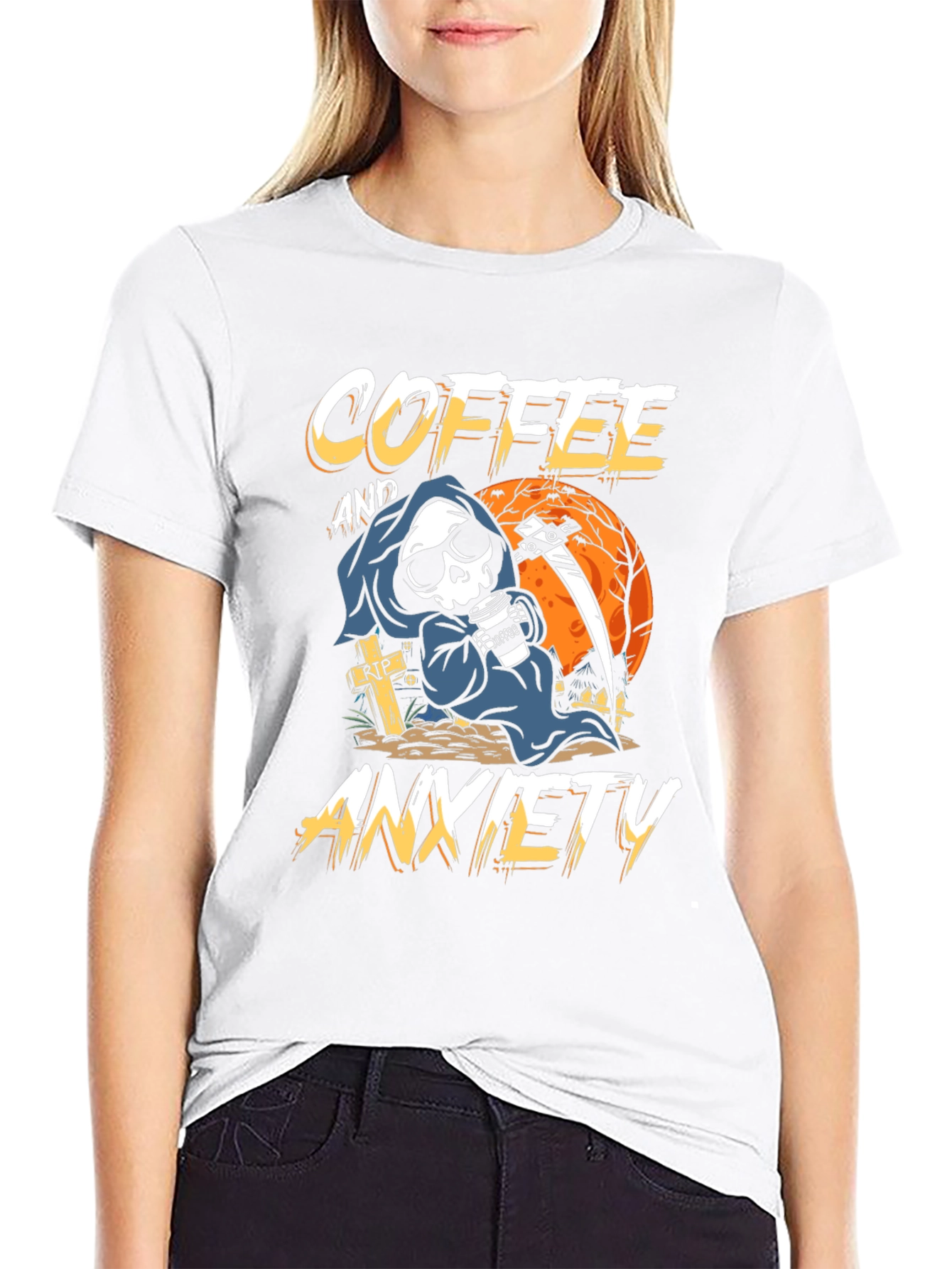 Coffee & Anxiety T-Shirt - Grim Reaper Design