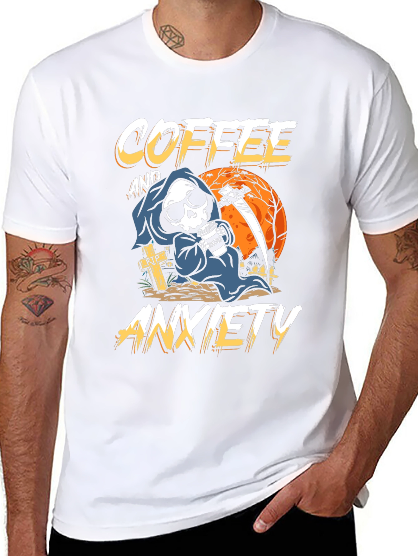 Coffee & Anxiety T-Shirt - Grim Reaper Design