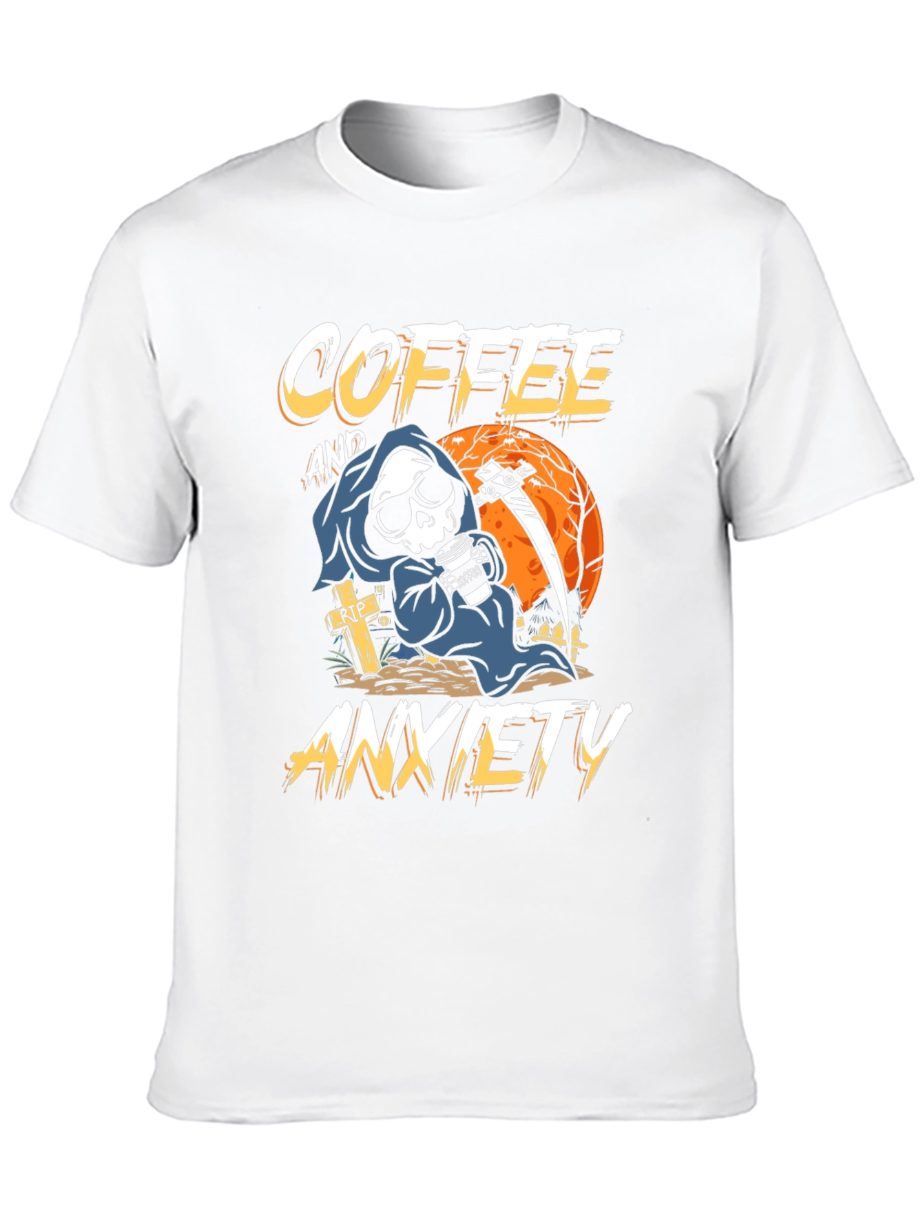 Coffee & Anxiety T-Shirt - Grim Reaper Design