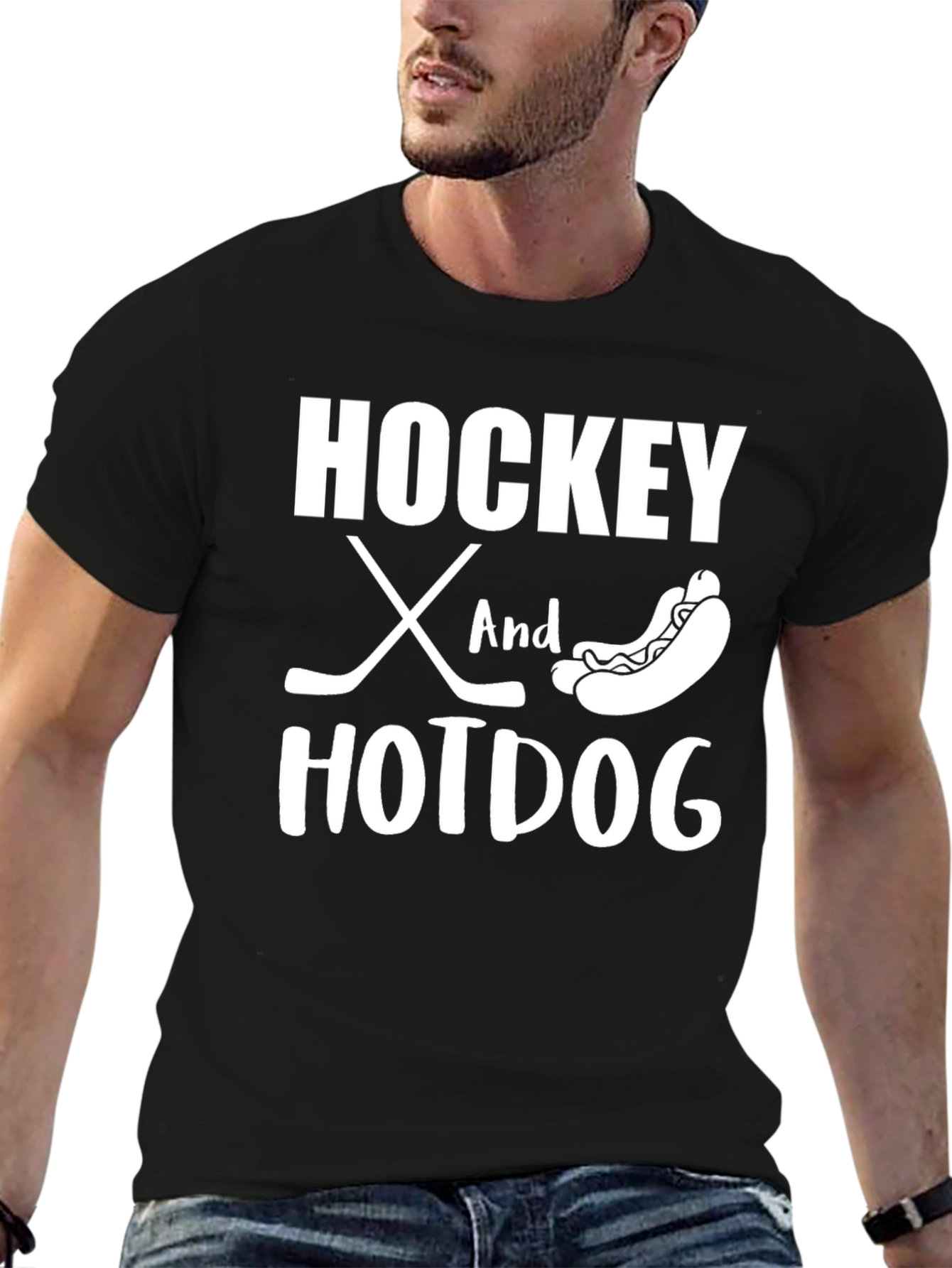 Hockey and Hotdog Graphic T-Shirt