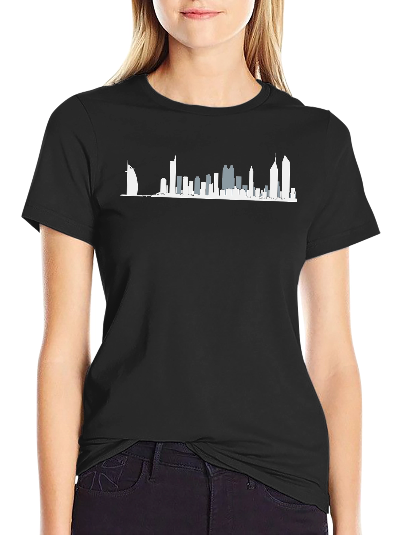 Dubai Skyline Graphic T-Shirt - Black Crew Neck Tee
