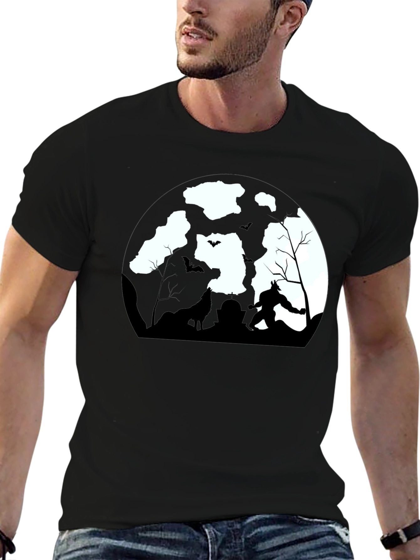 Werewolf Moon Graphic Tee - Black Cotton T-Shirt