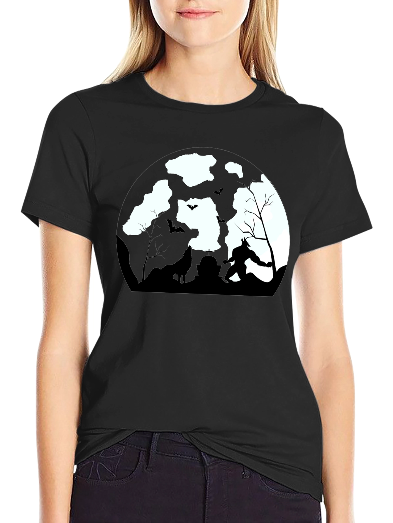Werewolf Moon Graphic Tee - Black Cotton T-Shirt
