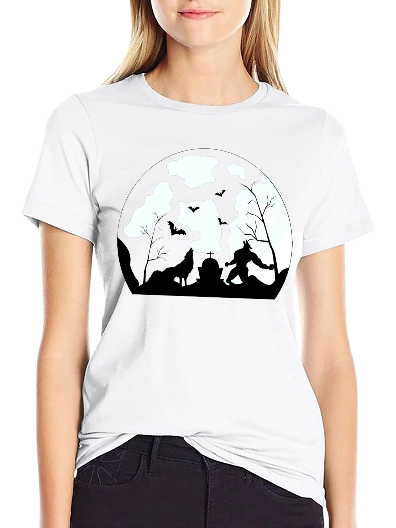 Werewolf Moon Graphic Tee - Black Cotton T-Shirt