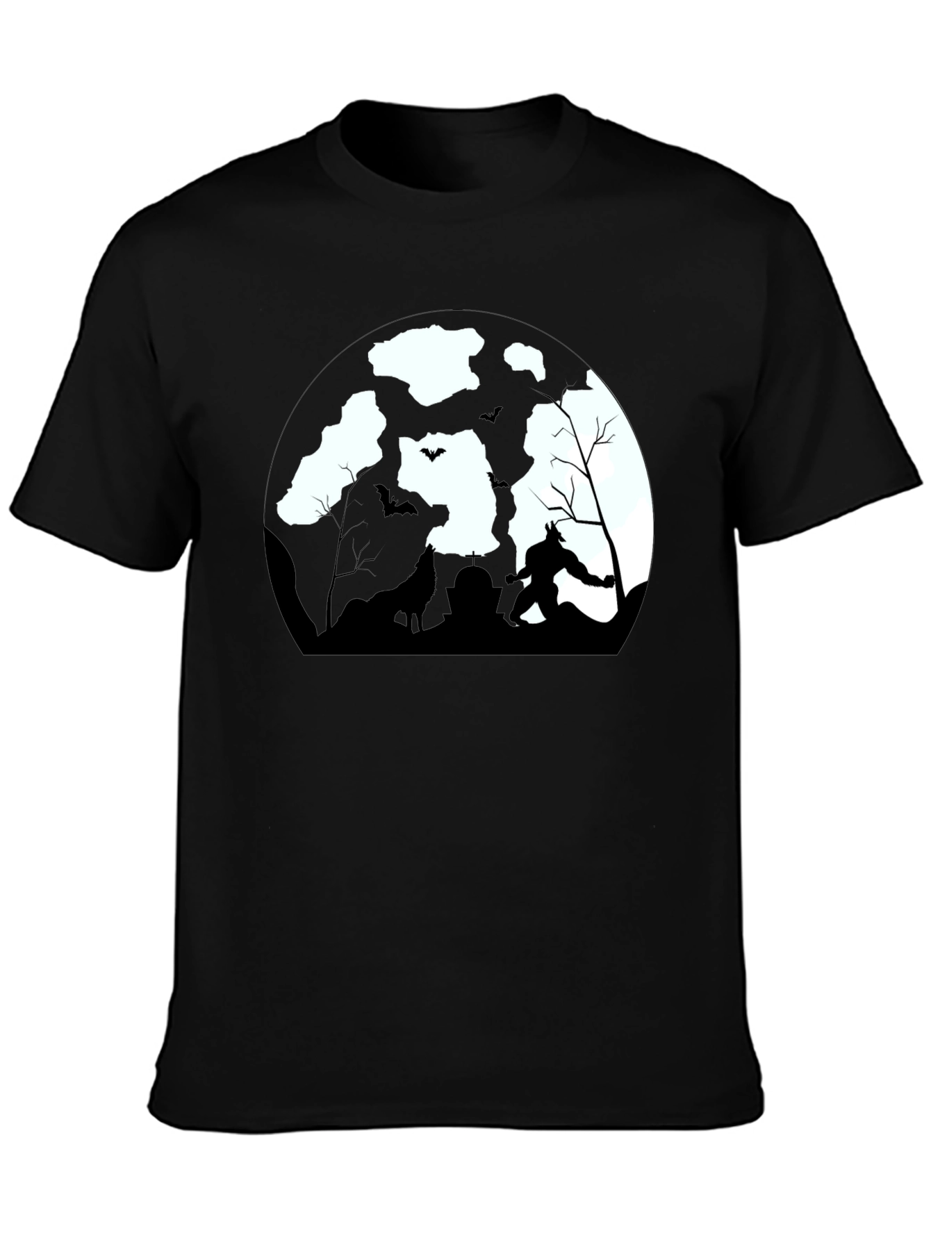 Werewolf Moon Graphic Tee - Black Cotton T-Shirt