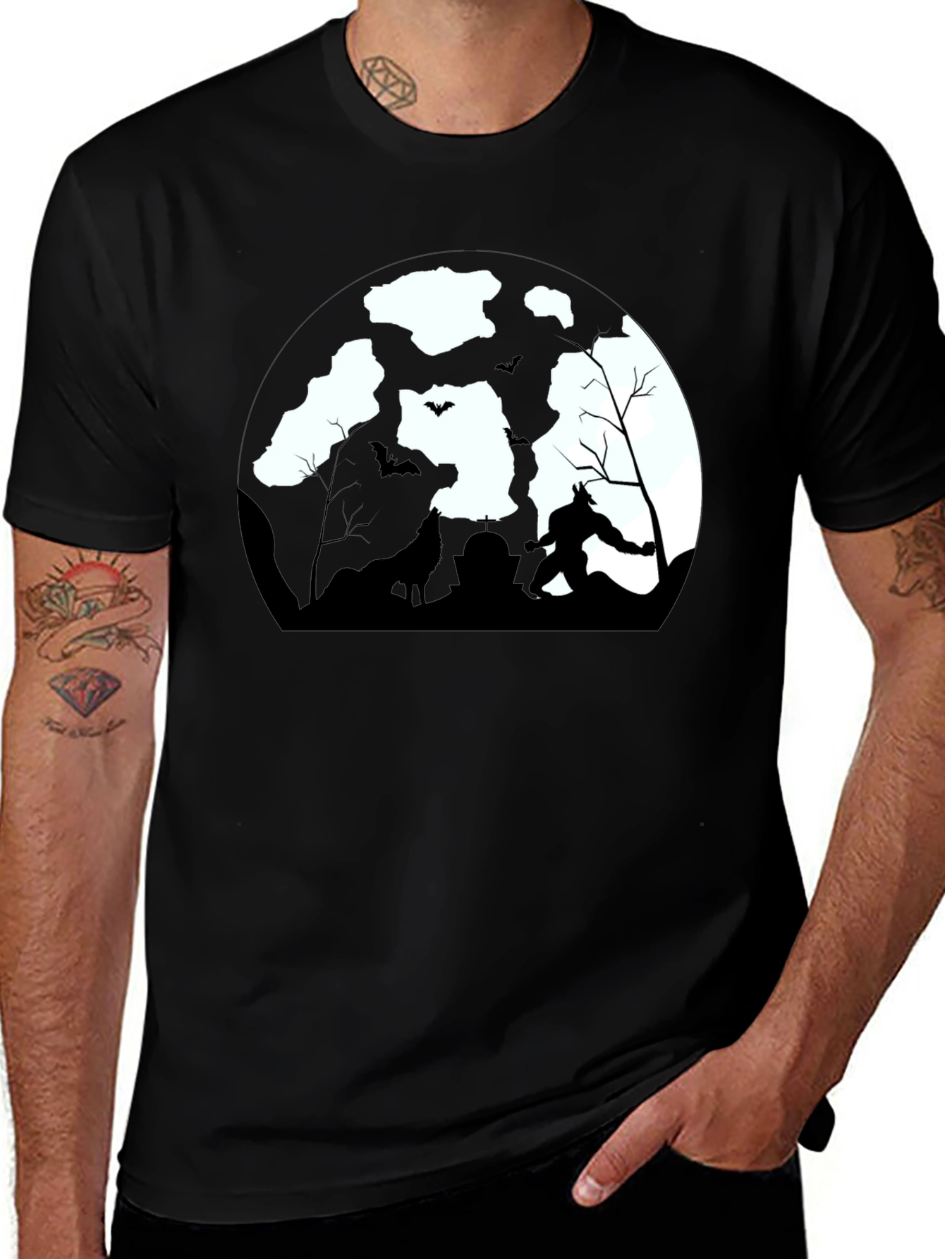Werewolf Moon Graphic Tee - Black Cotton T-Shirt