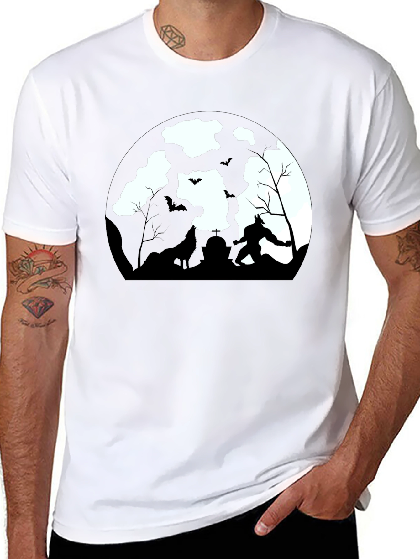 Werewolf Moon Graphic Tee - Black Cotton T-Shirt