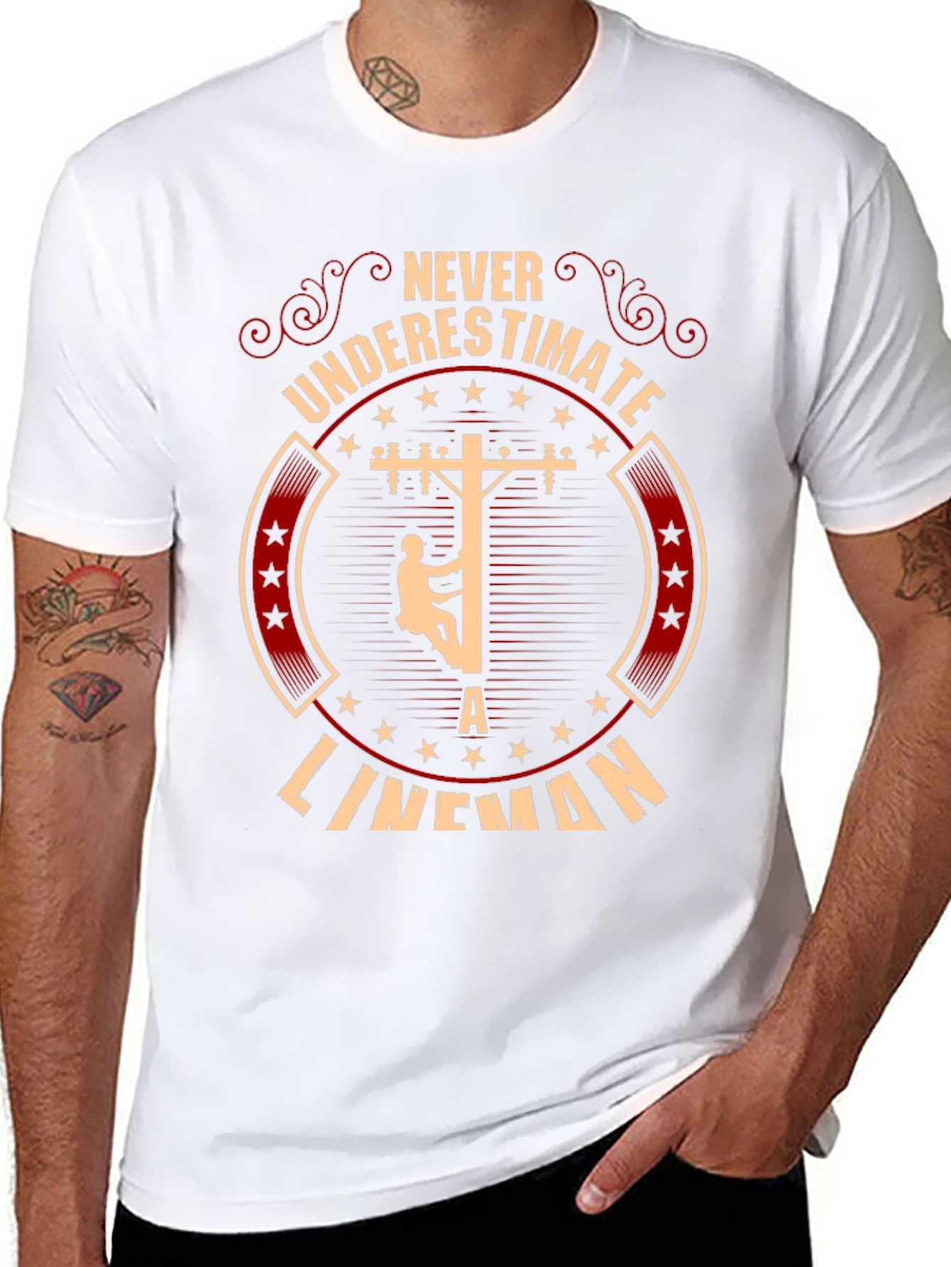 Never Underestimate Lineman Graphic Tee