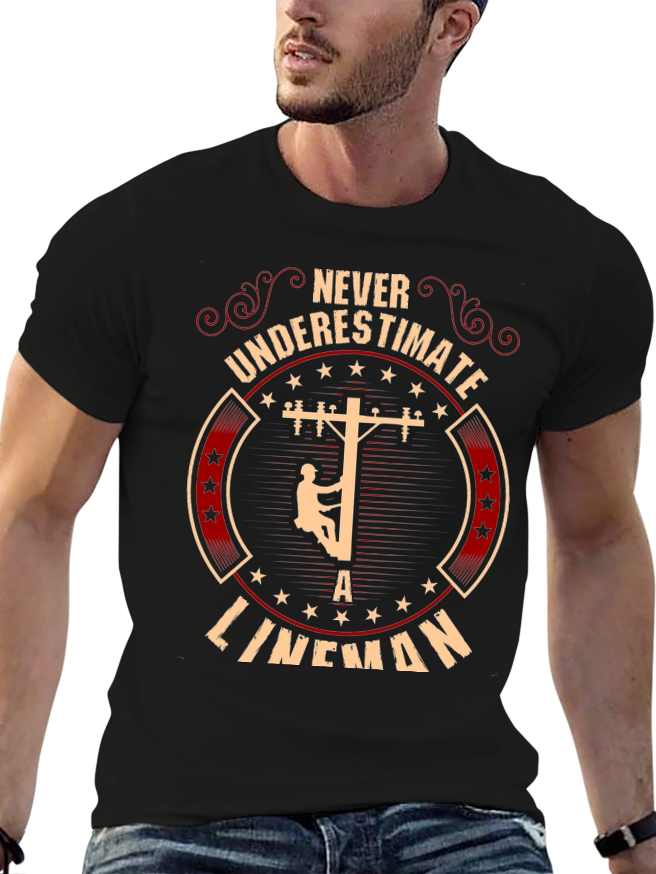 Never Underestimate Lineman Graphic Tee
