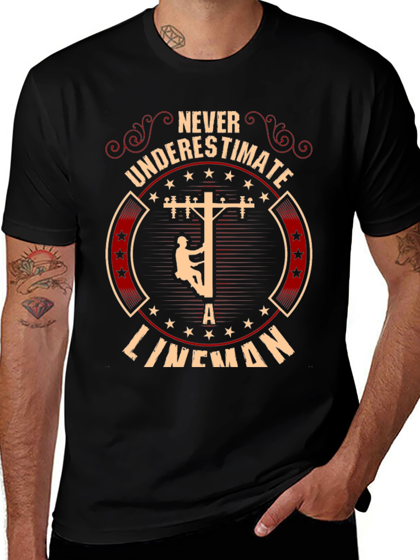 Never Underestimate Lineman Graphic Tee