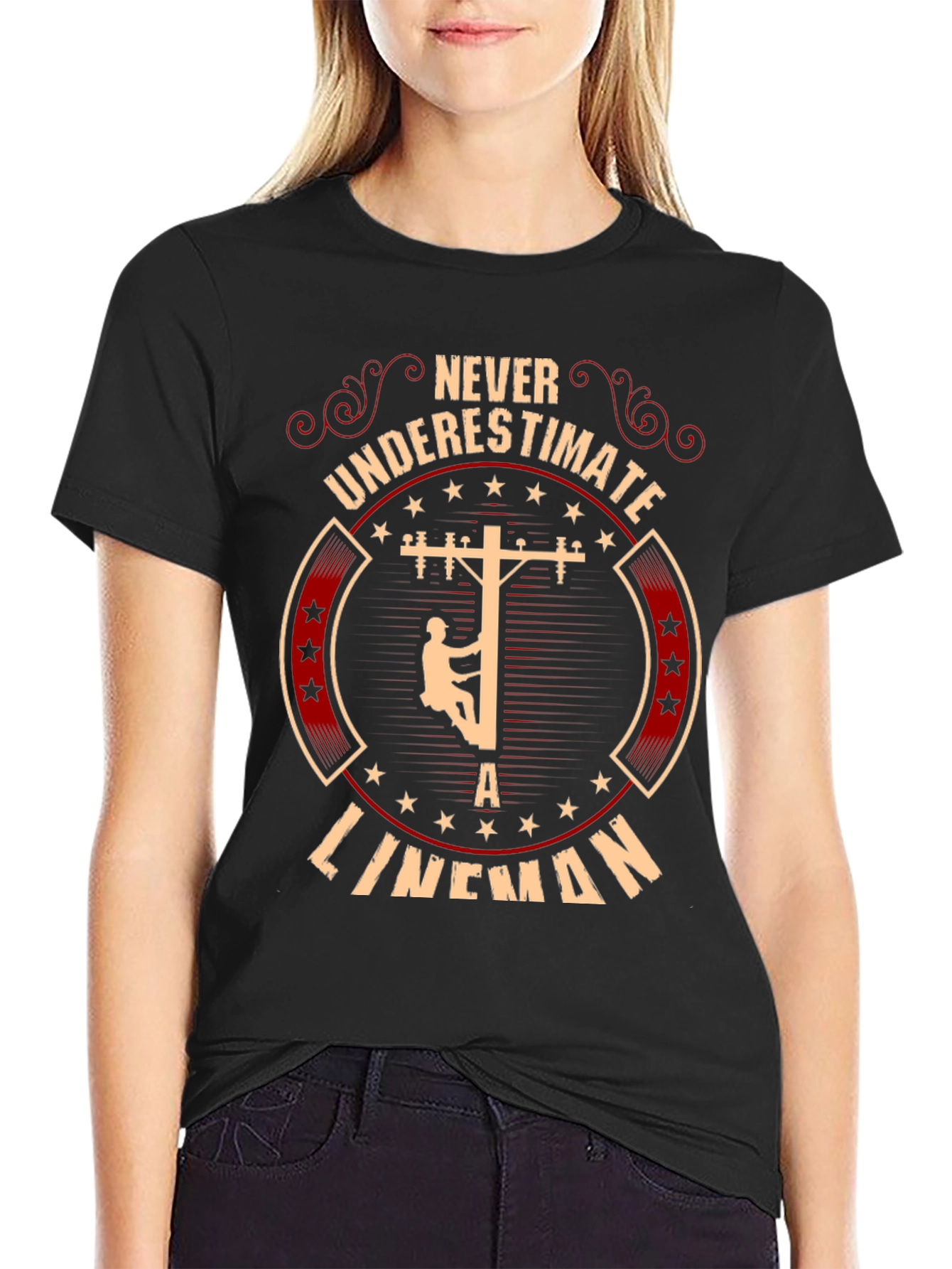 Never Underestimate Lineman Graphic Tee