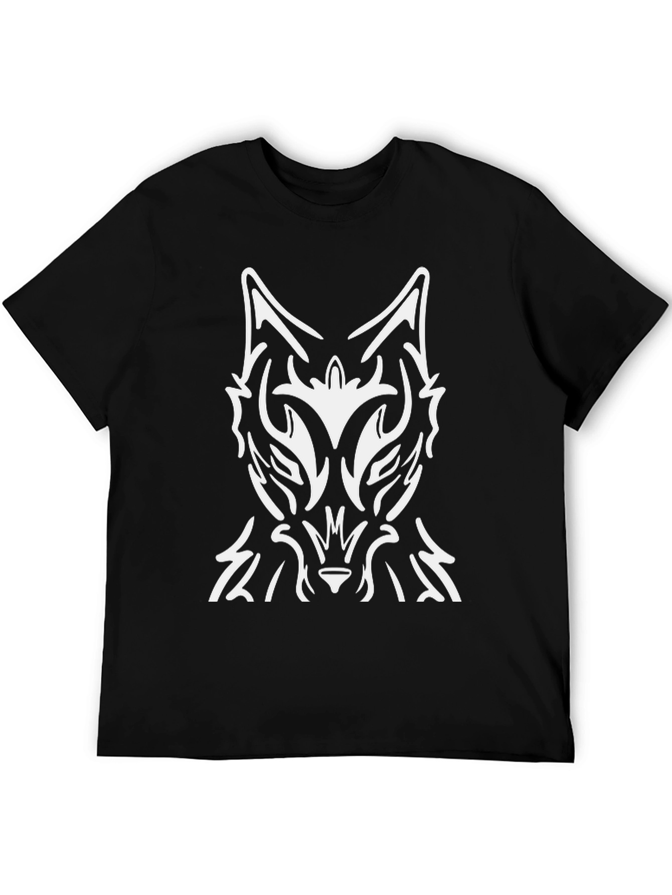 Black T-Shirt with Abstract Wolf Graphic