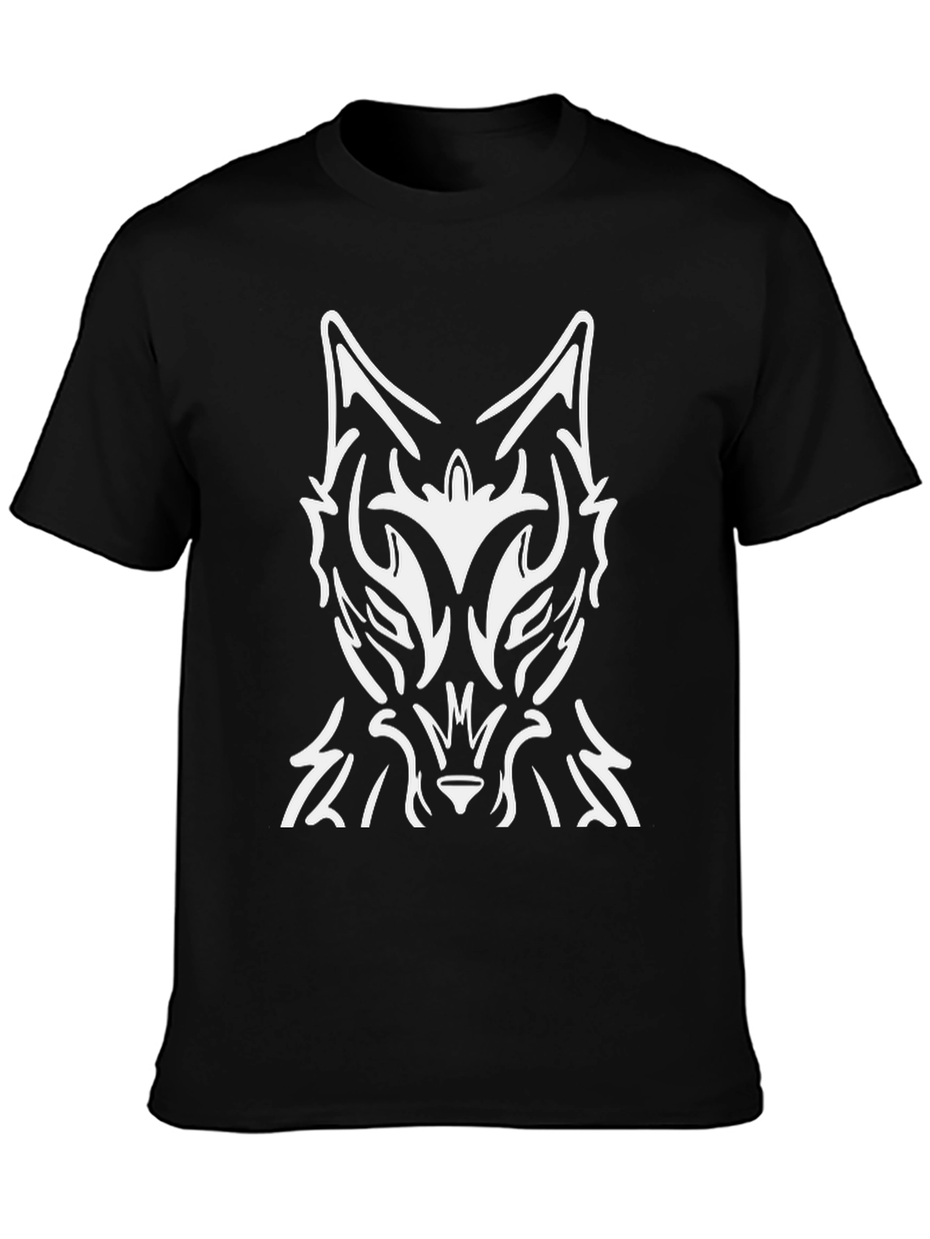 Black T-Shirt with Abstract Wolf Graphic