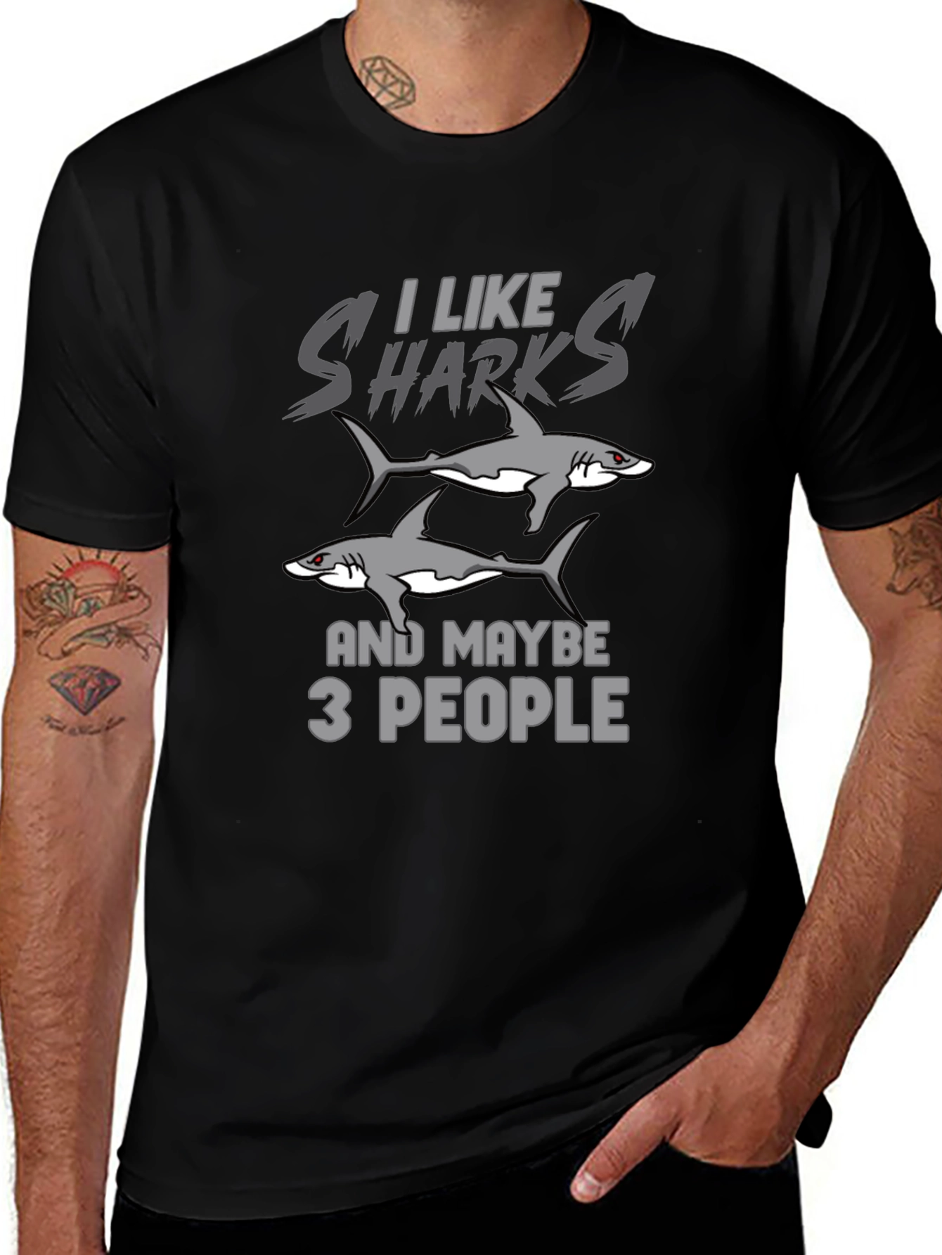 I Like Sharks and Maybe 3 People Black T-Shirt