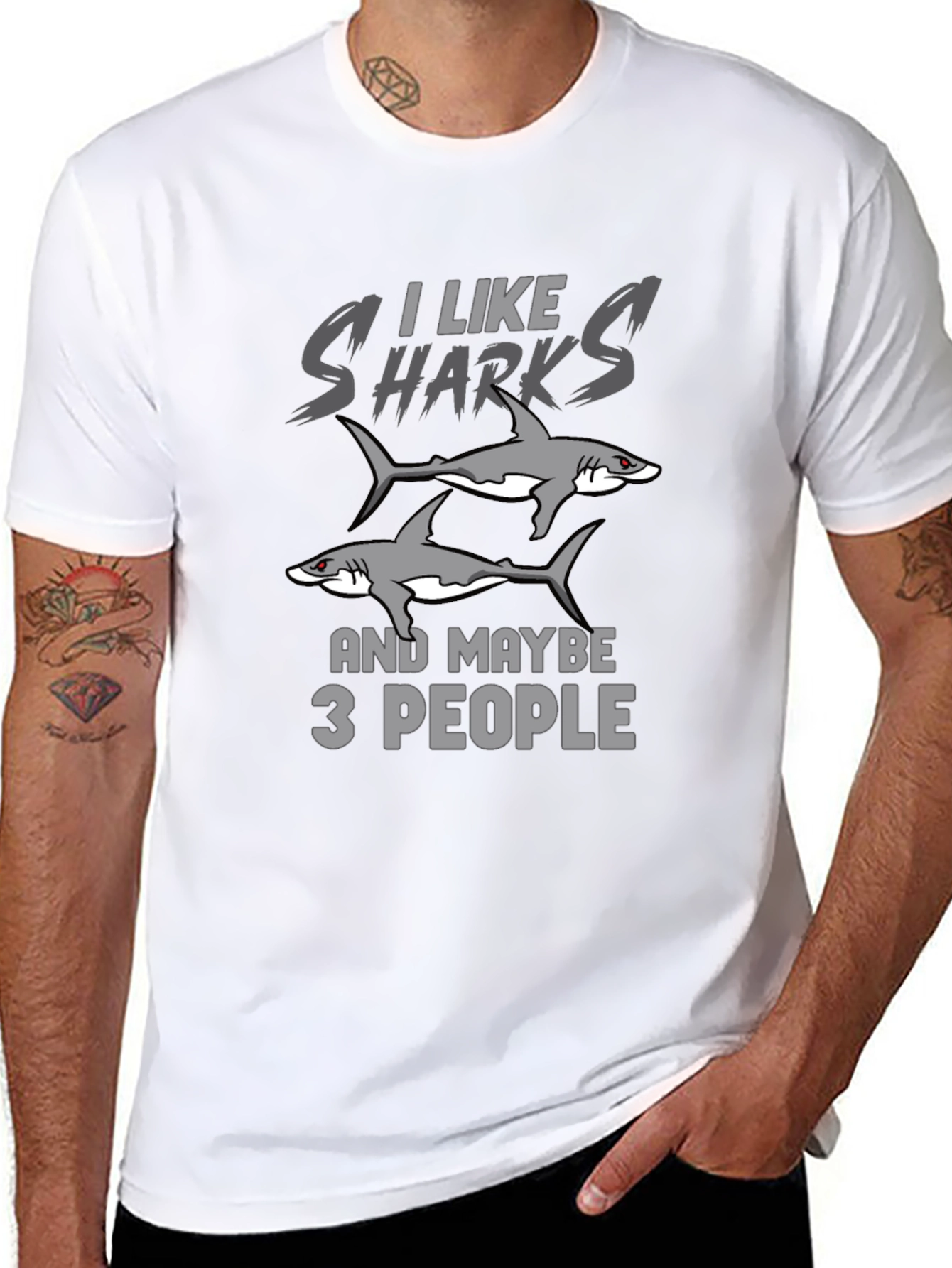 I Like Sharks and Maybe 3 People Black T-Shirt