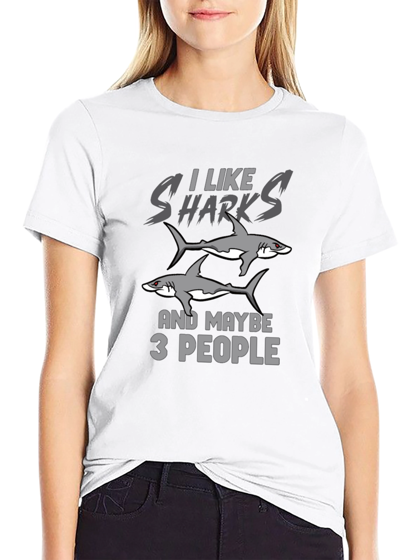 I Like Sharks and Maybe 3 People Black T-Shirt
