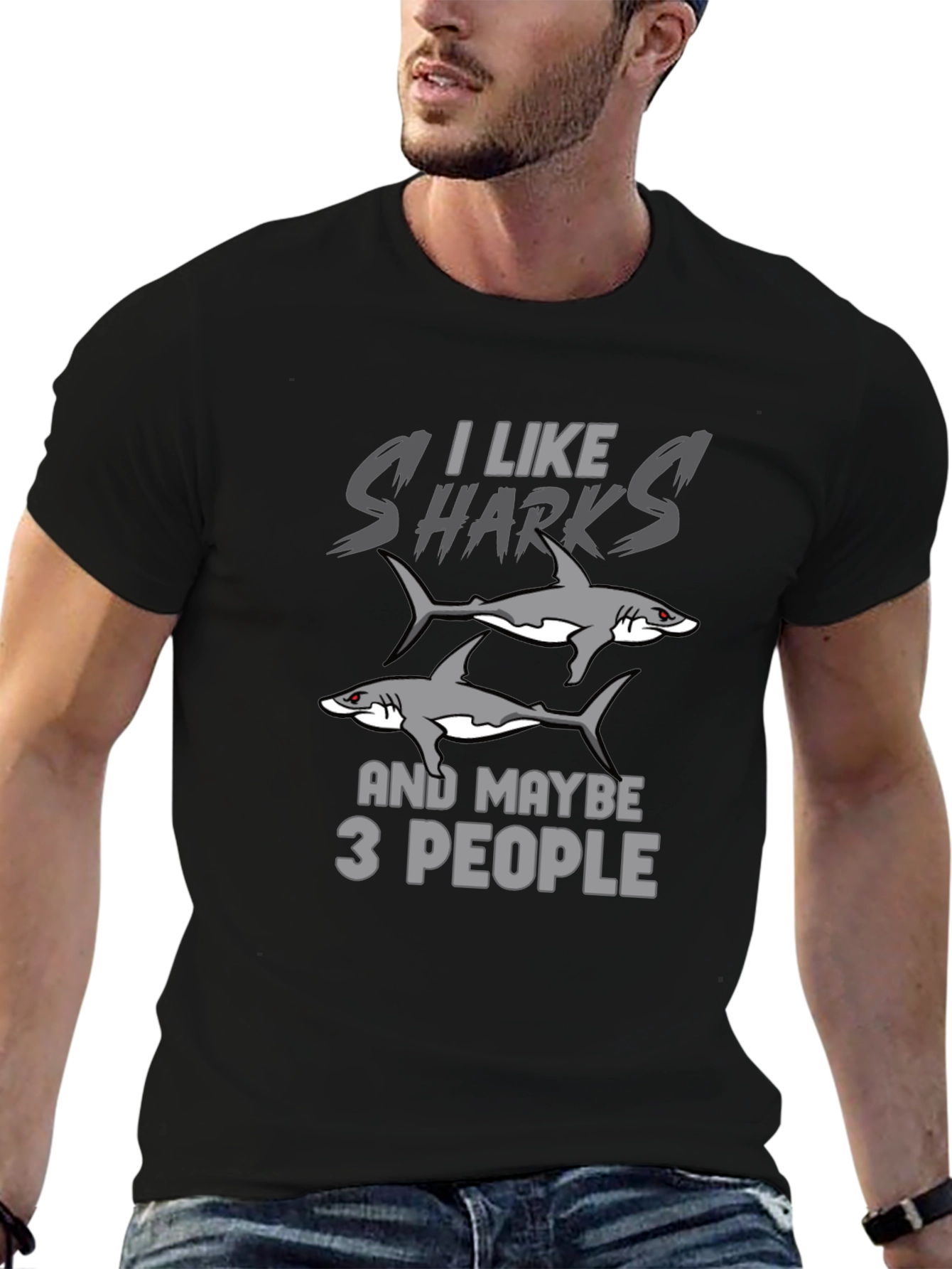 I Like Sharks and Maybe 3 People Black T-Shirt