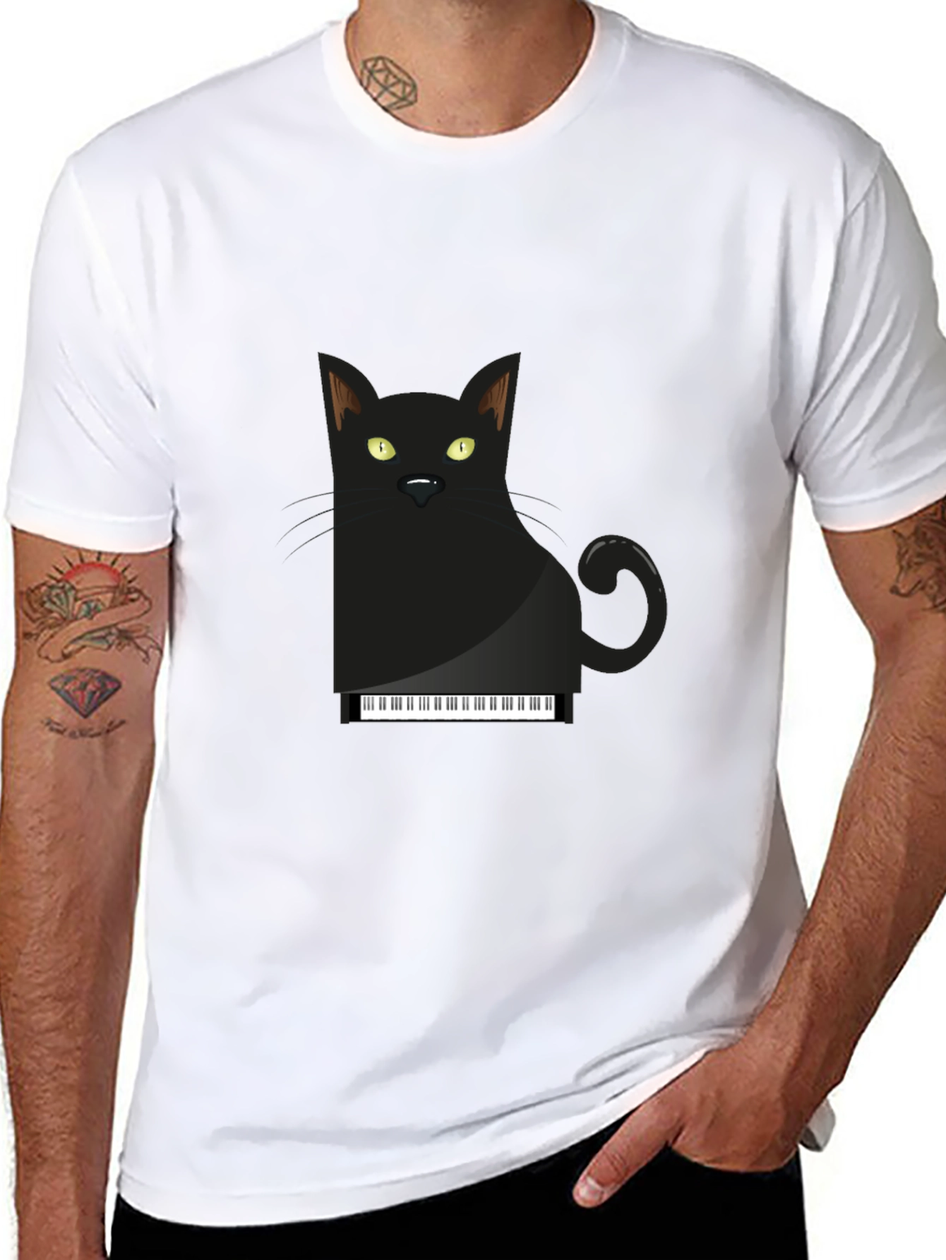 Piano Cat T-Shirt - Black Cotton Graphic Tee
